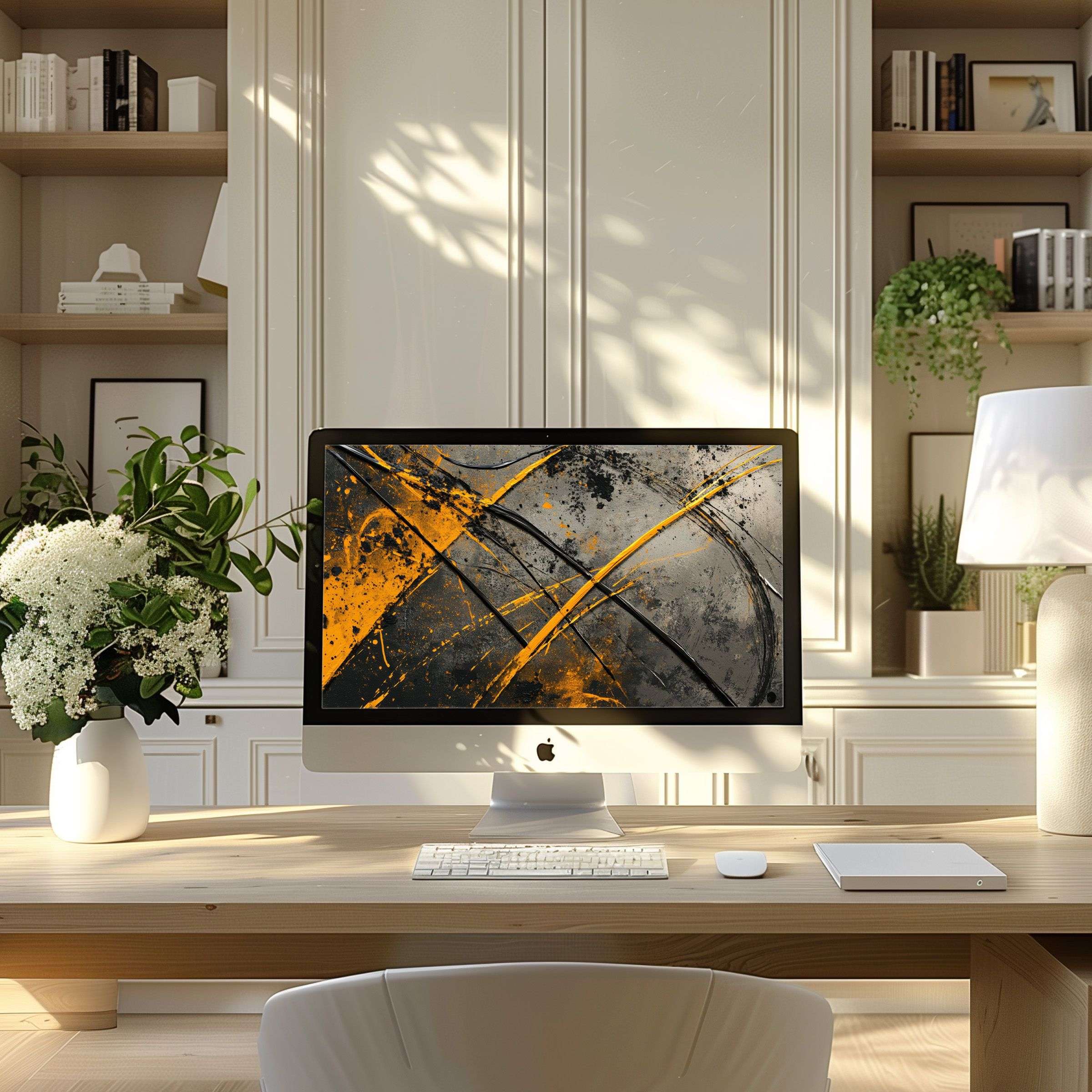 Elegant abstract artwork in warm tones enhances calm and inspiration, perfect wallpaper for computer, PC, and laptop download