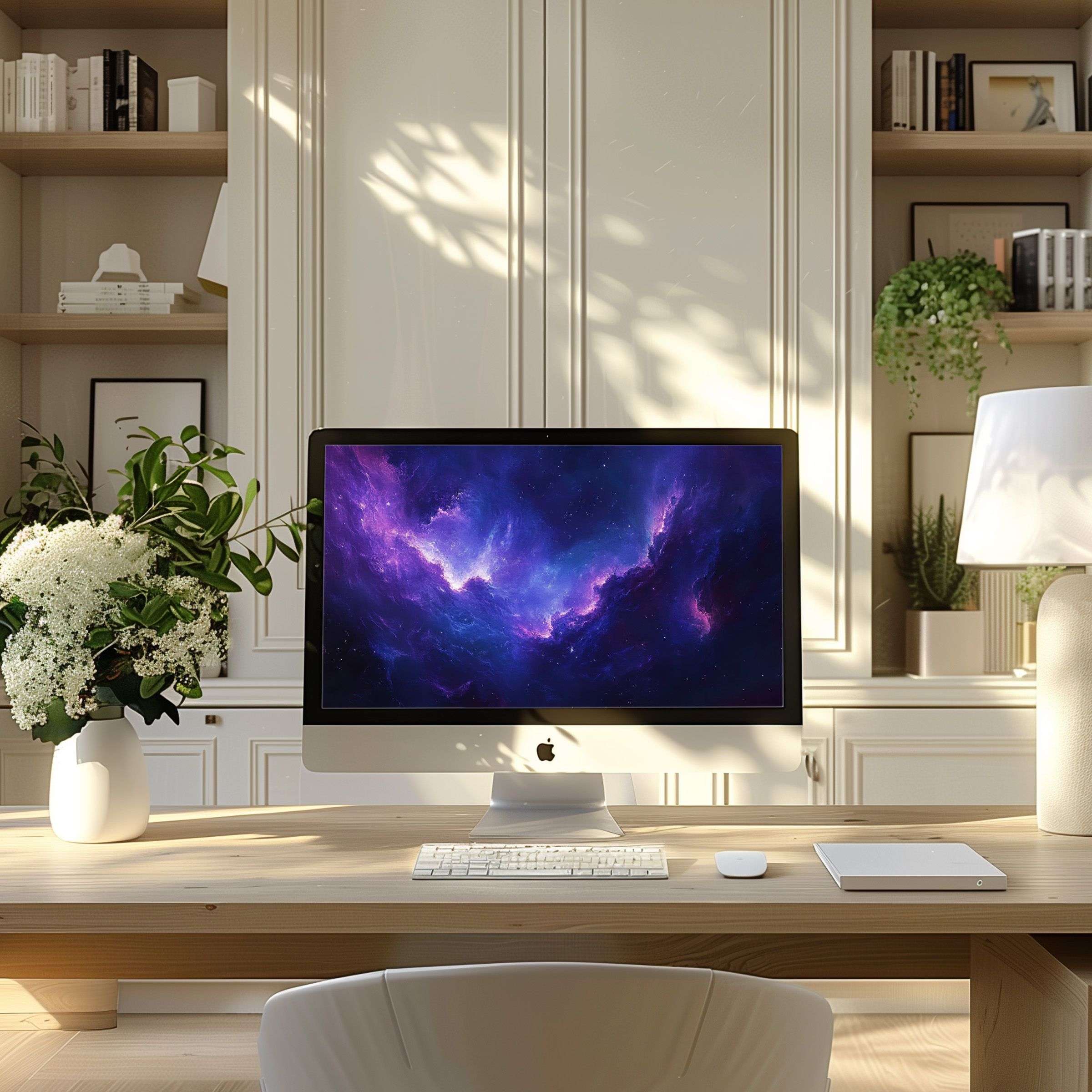 Inspire calm with this elegant galaxy wallpaper for computer, perfect for PC or laptop in a stylish modern home office