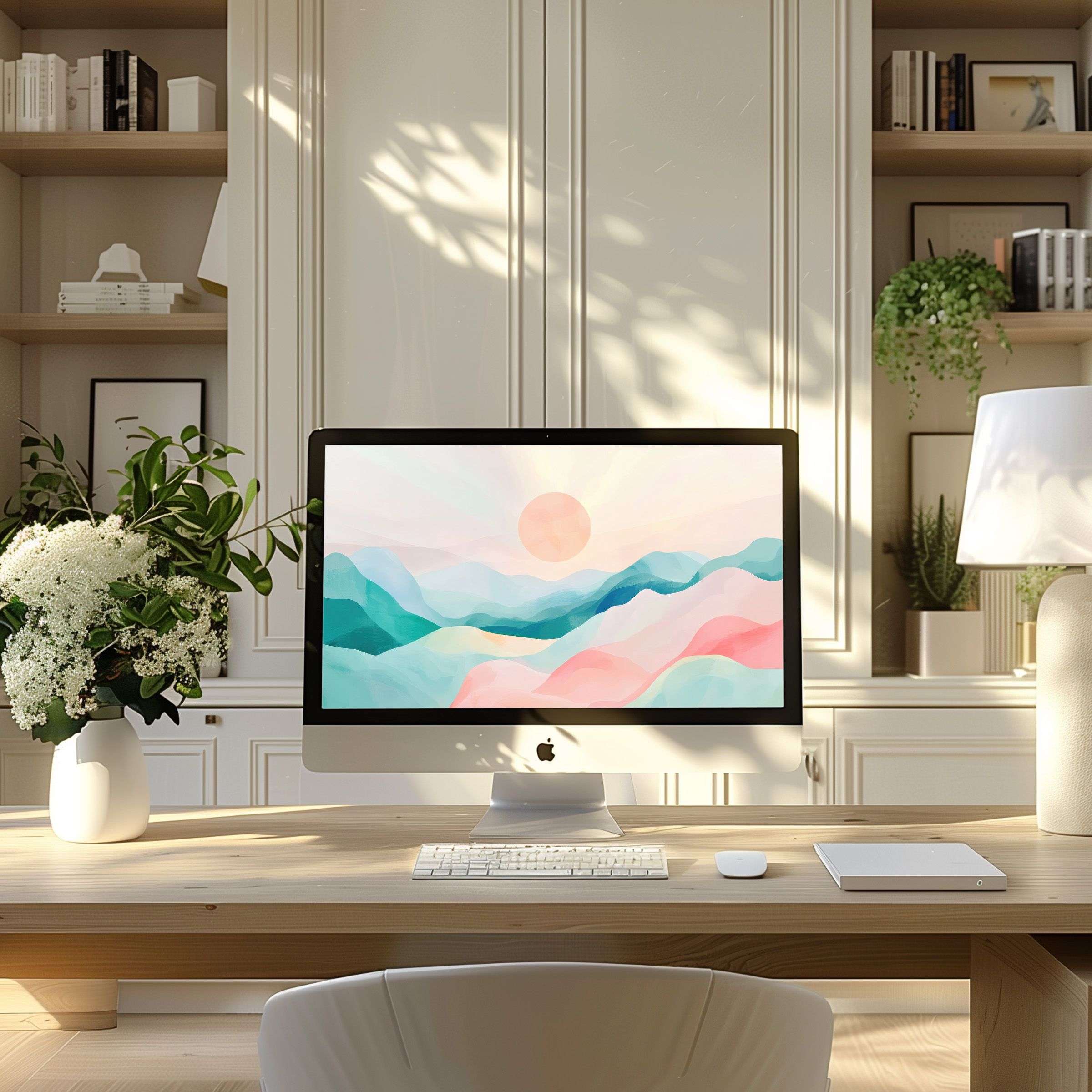 Elegant abstract sunrise wallpaper for computer, PC, and laptop in modern home office inspires calm elegance, perfect for digital download