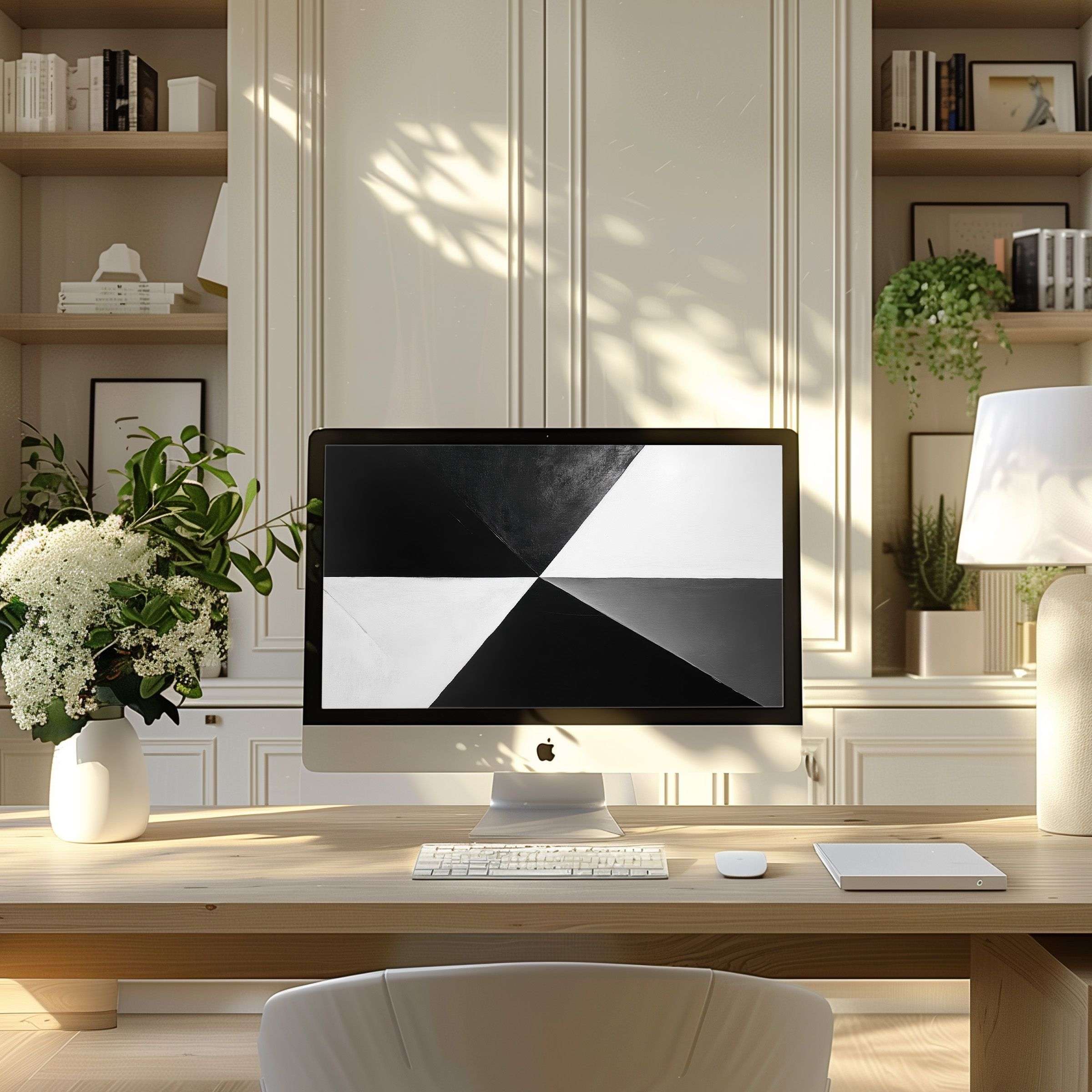 Elegant black and white geometric art as wallpaper for computer inspires modern PC and laptop setups with calm sophistication
