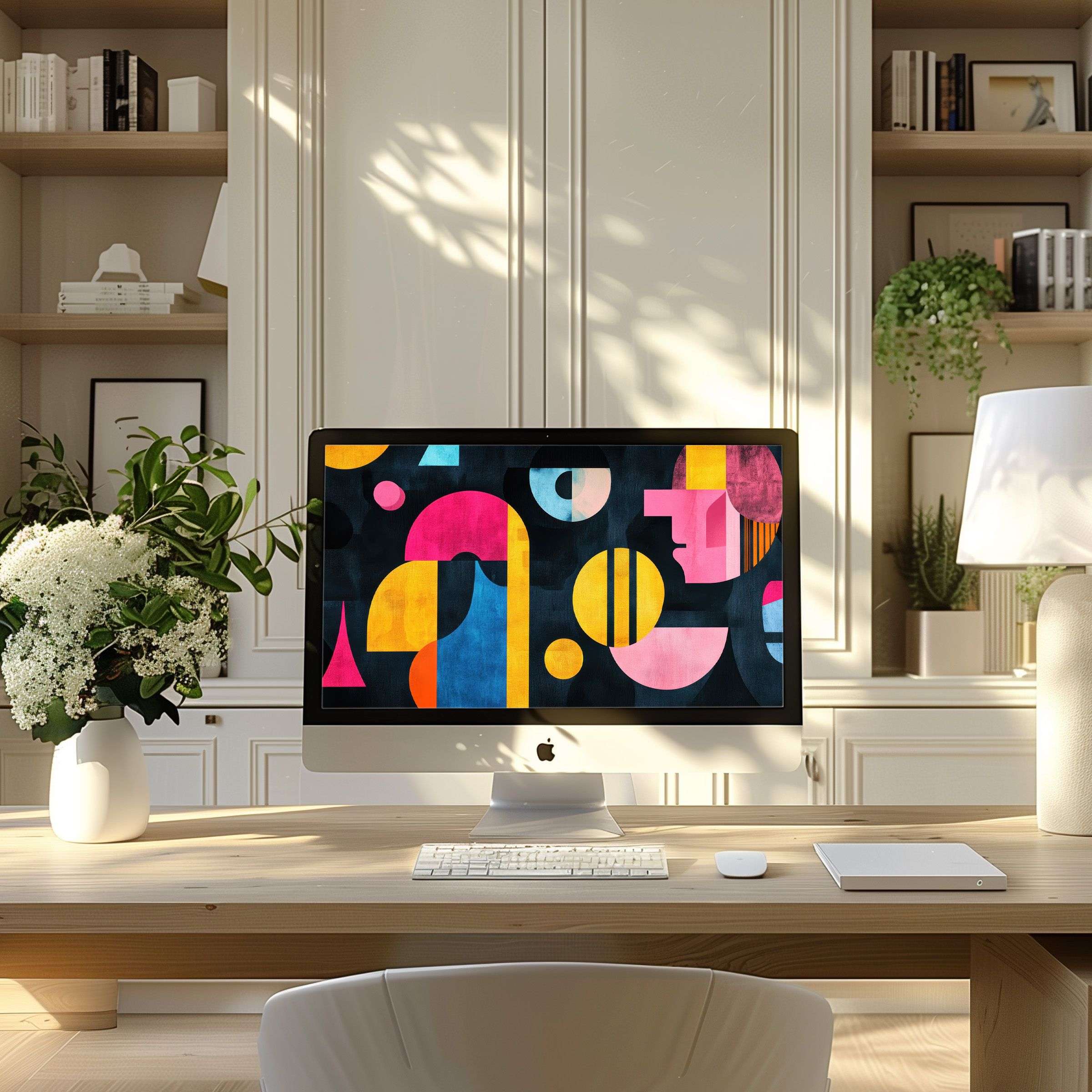 Elegant geometric art wallpaper for computer inspires calm in modern home office, fits PC, laptop, ultrawide digital download