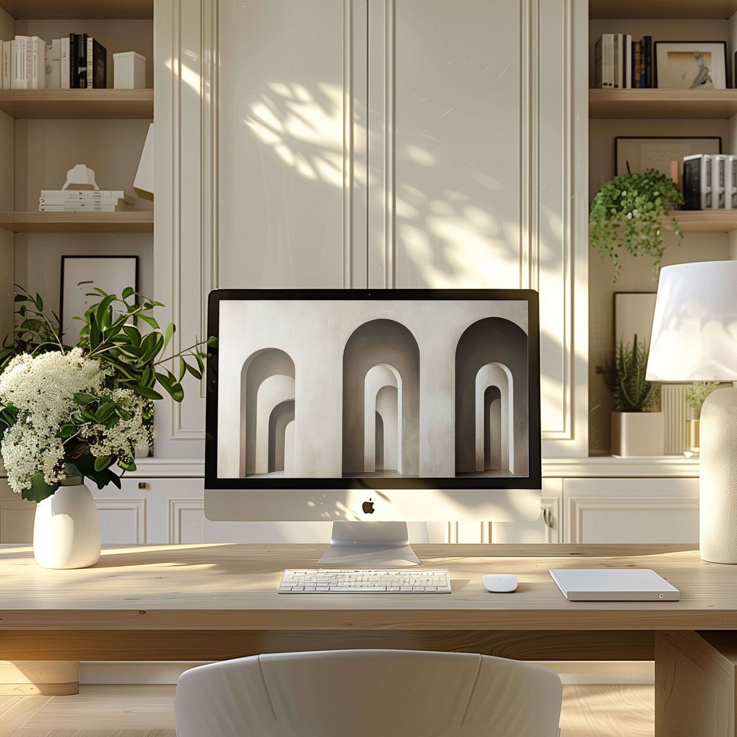 Inspiring wallpaper for computer with elegant arches in neutral tones enhances any PC or Laptop screen offering calm and beauty