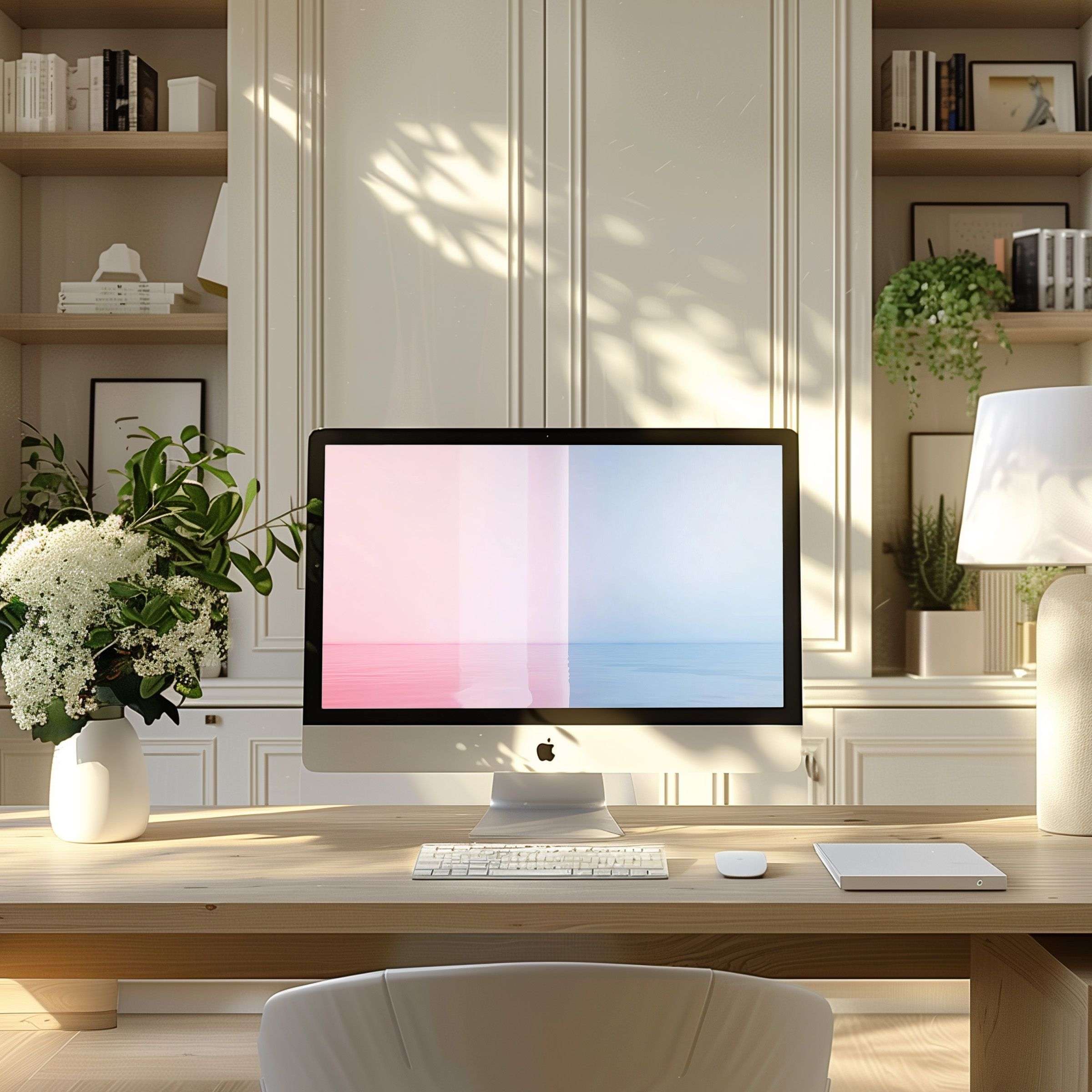 Elegant abstract pink and blue wallpaper for computer enhances your PC or laptop setup, offering calm and inspiring aesthetics