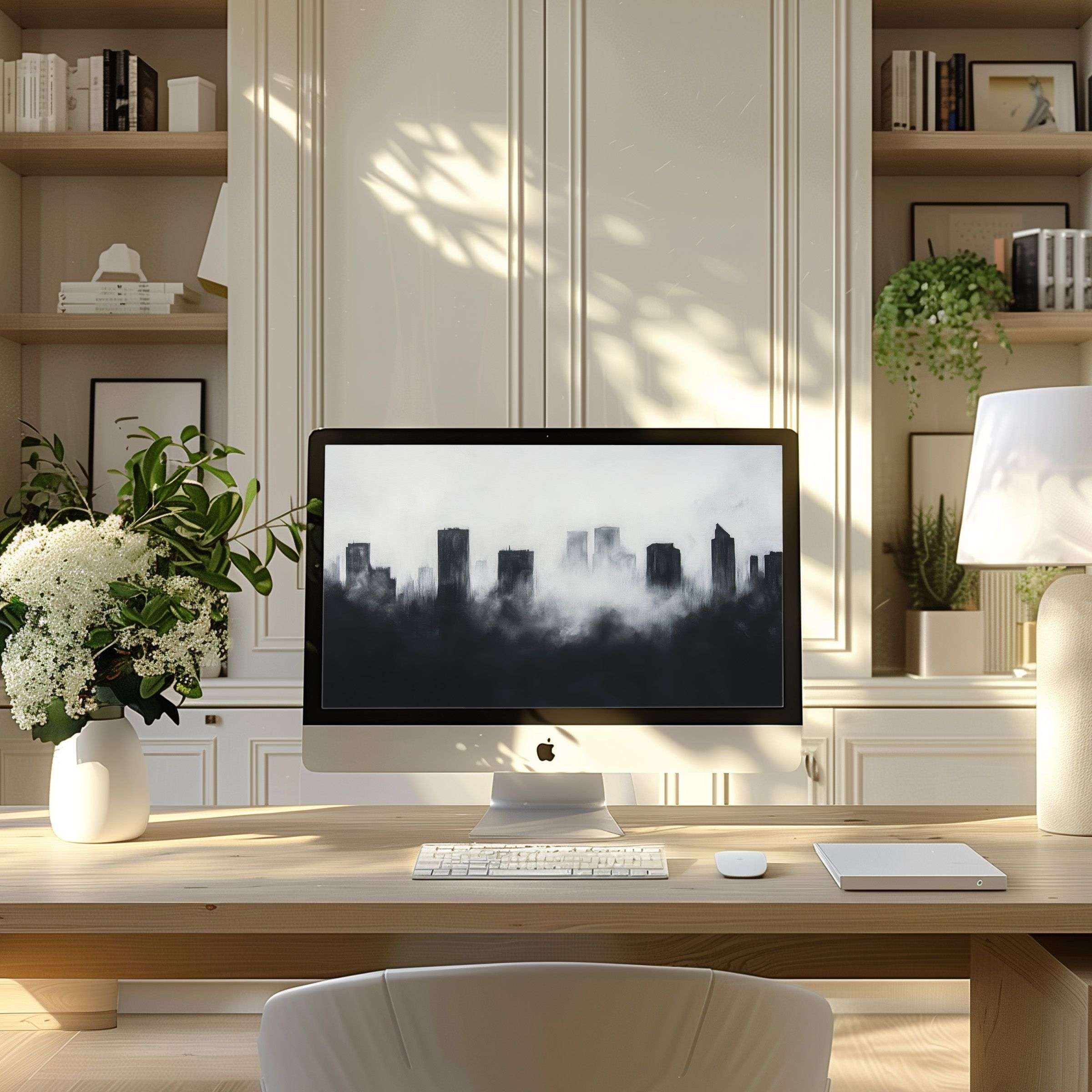 Elegant cityscape wallpaper for computer and laptop elevates your modern home office inspiring calm and creativity fits PC download