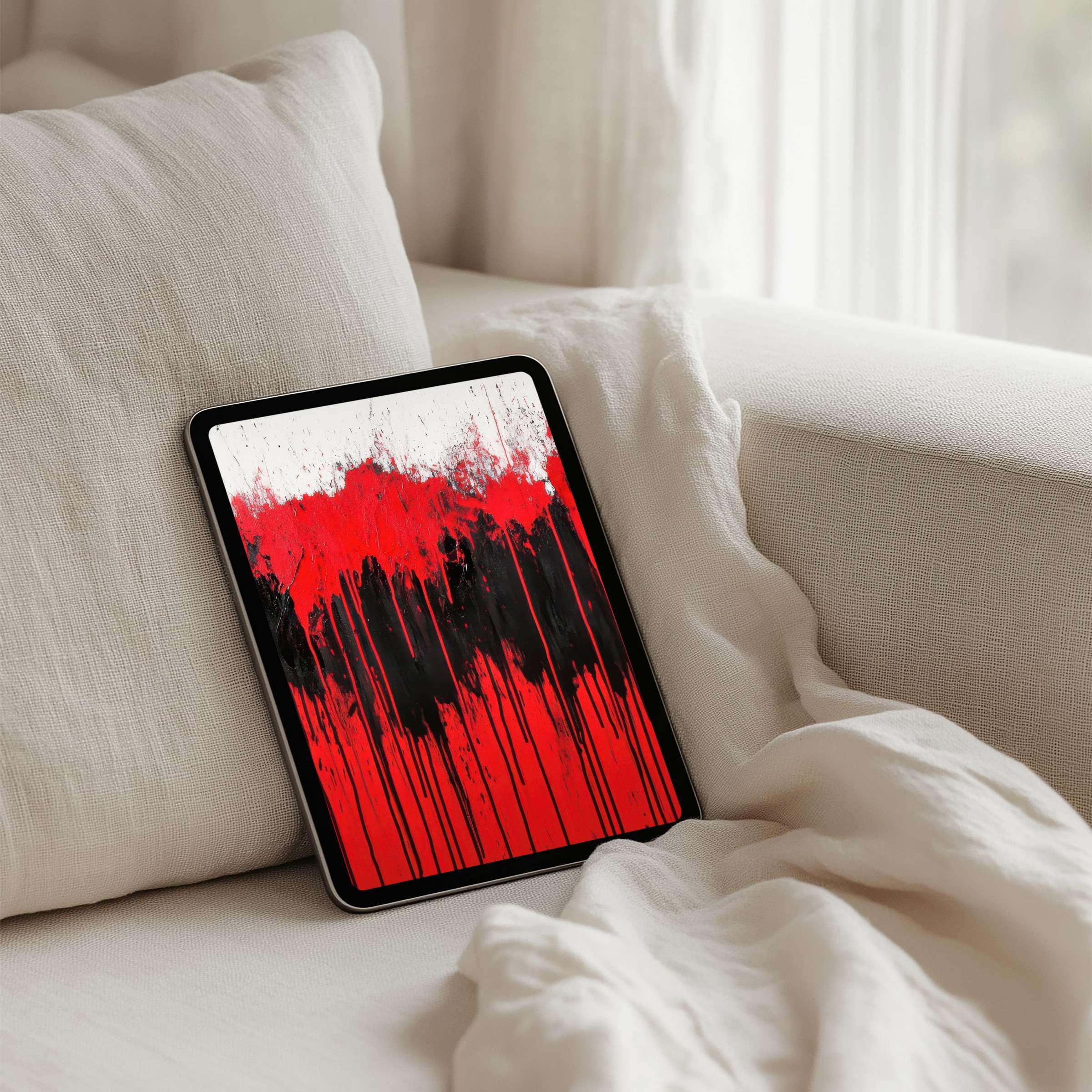 Elegant abstract red and black iPad background evokes calm and inspiration with instant download for any tablet use