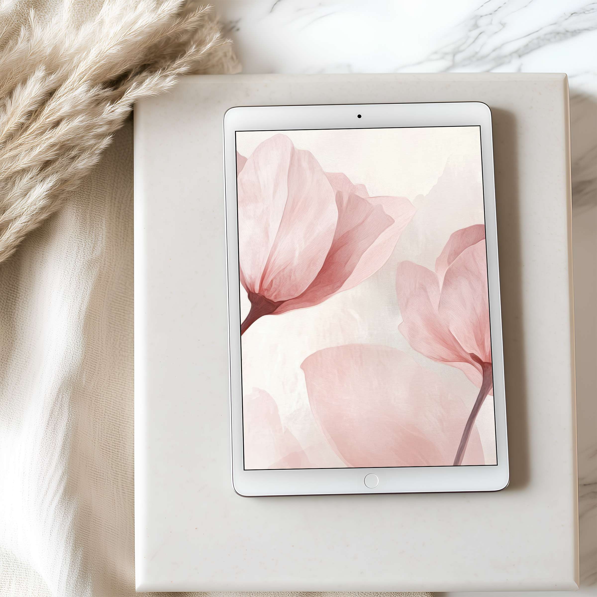 Delicate pastel florals create an inspiring tablet wallpaper for iPad, offering high-resolution elegance and tranquility for digital download