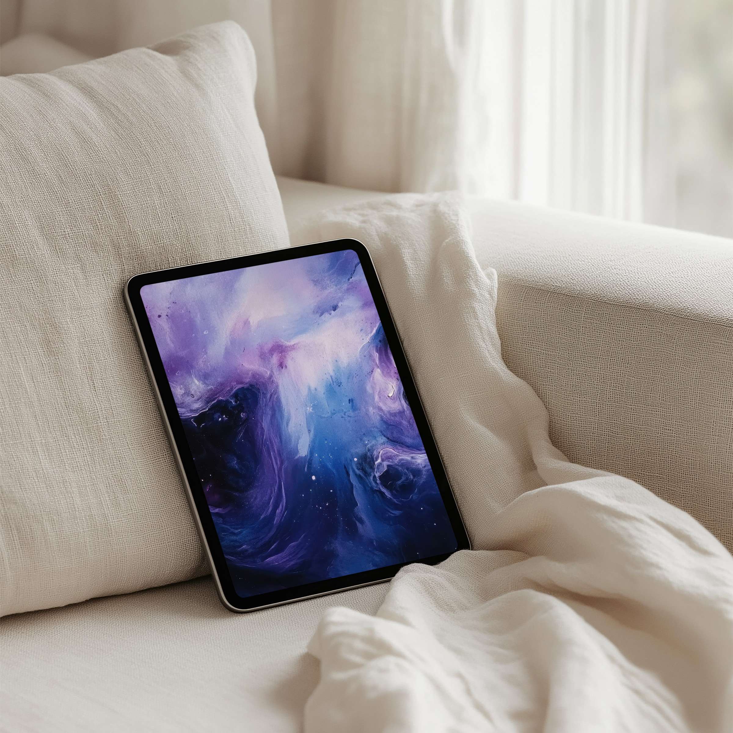 Elegant iPad background with soft pastel clouds offers calm inspiration for any tablet instant download for mindful aesthetics
