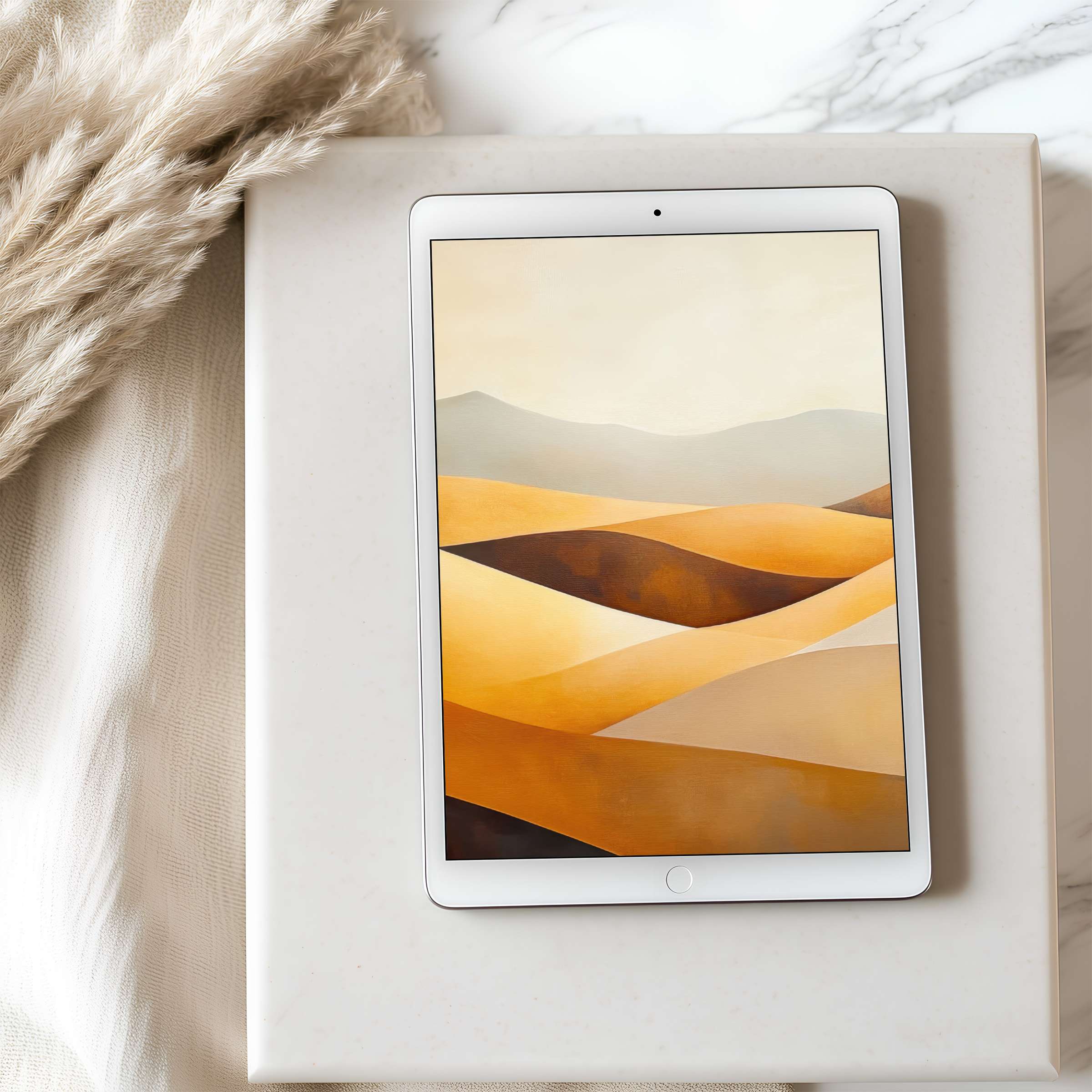 Elegant tablet wallpaper featuring serene abstract dunes in earthy tones, perfect for iPad and Android, enhancing tranquility and style
