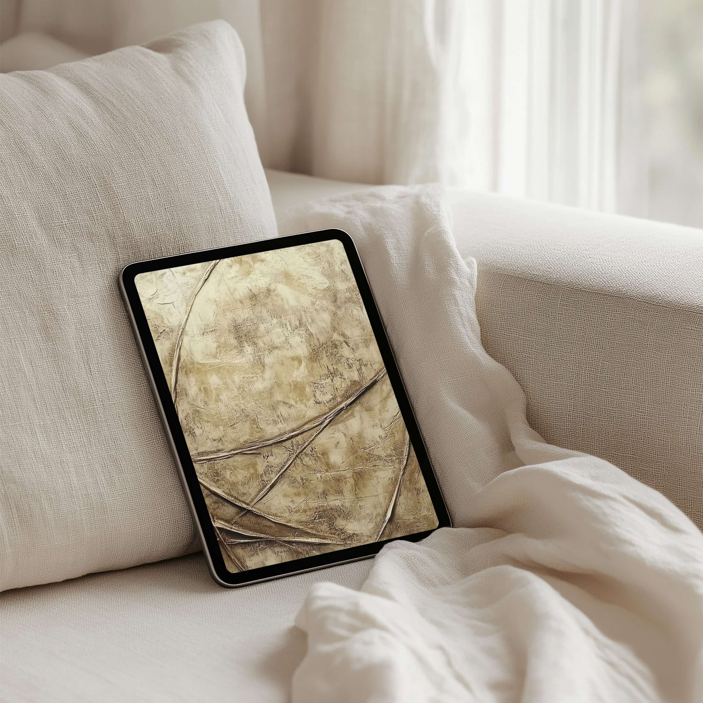 Elegant abstract iPad background on tablet with earthy tones exudes calmness and inspiration perfect for instant download