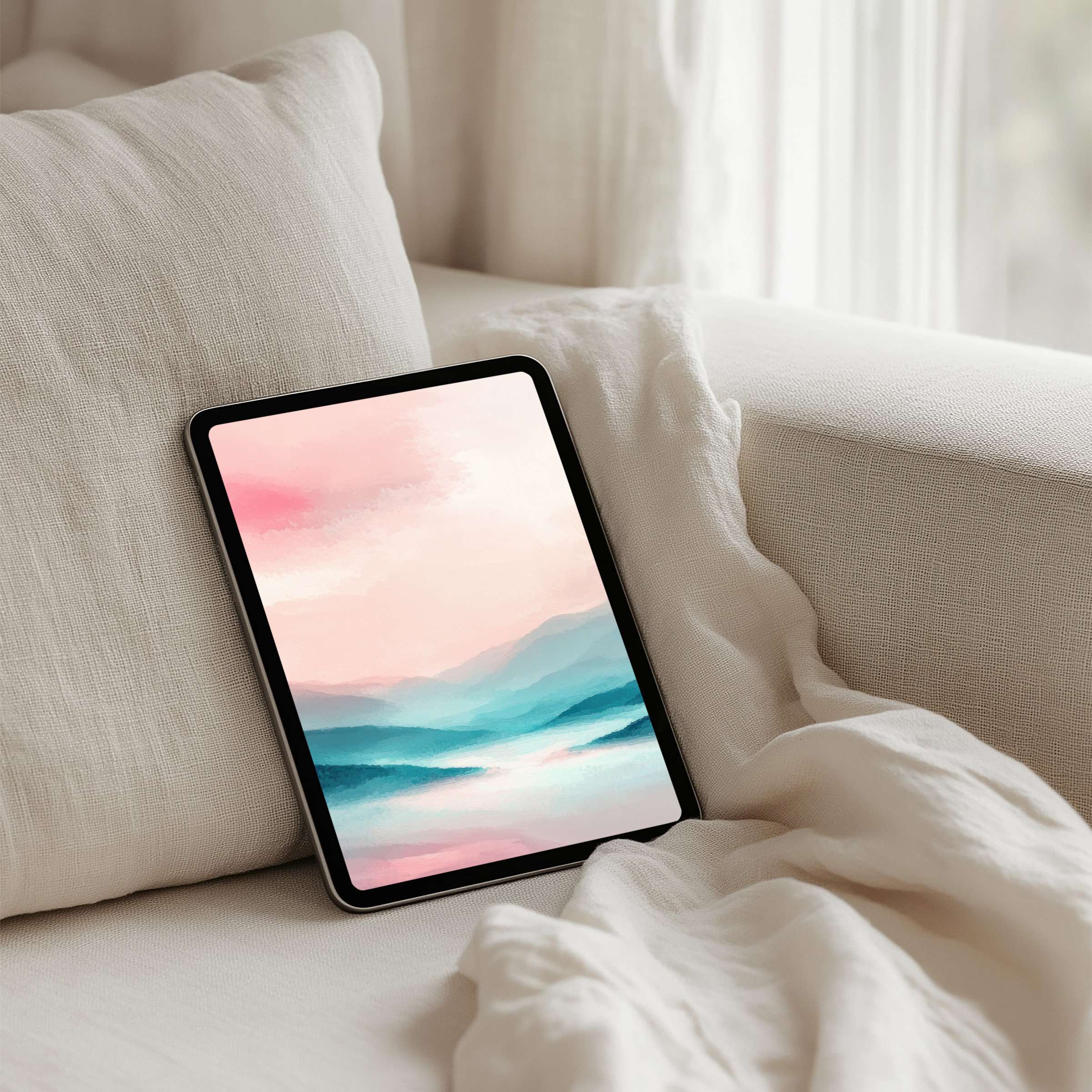 Serene pastel hues on iPad background in cozy setting inspire mindfulness and elegance instant download for all tablets