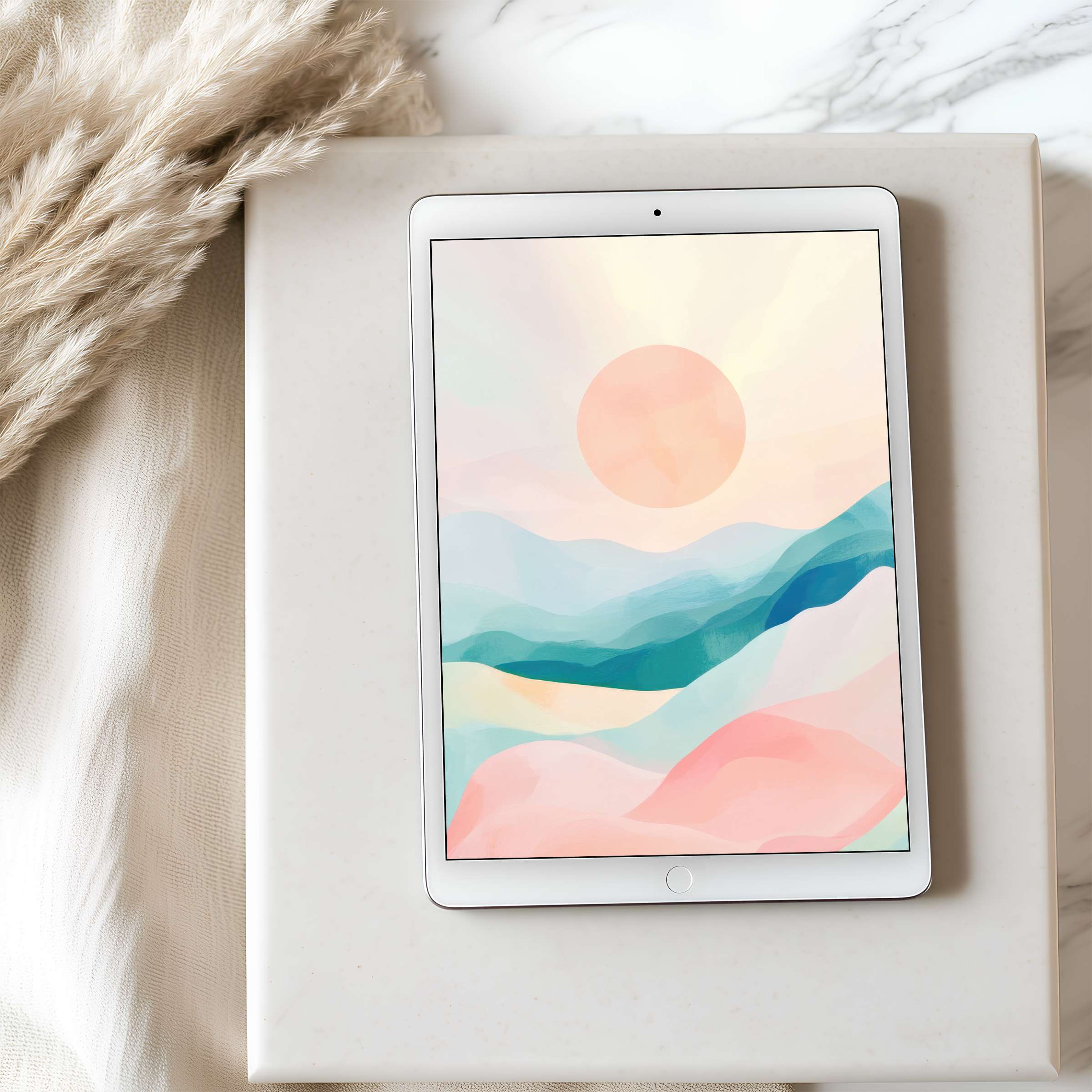 Oceanic pastel waves capture tranquility in this tablet wallpaper high resolution art print for seamless digital download