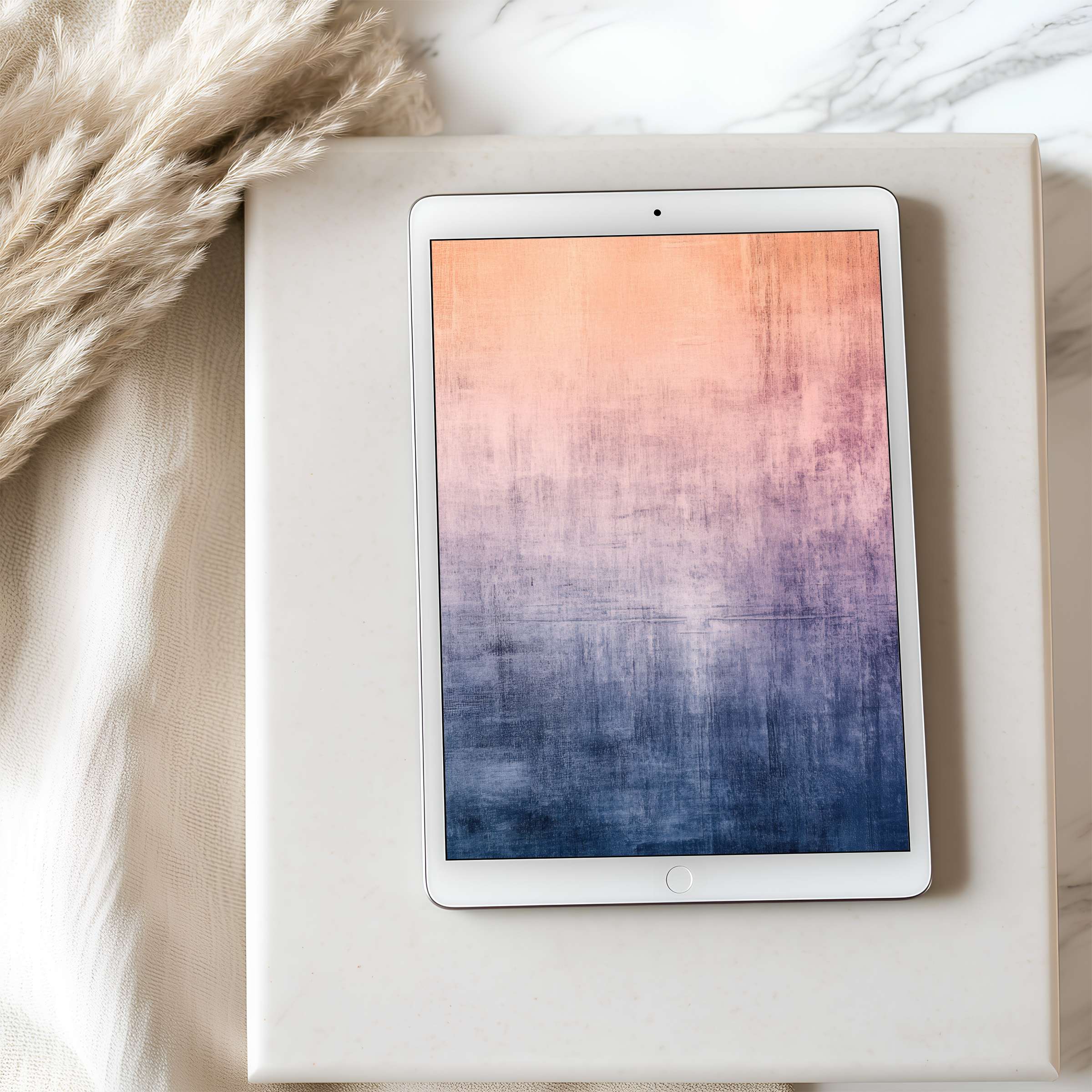 Elegant tablet wallpaper with serene peach to navy gradient, perfect for high-resolution iPad and Android digital download ambiance