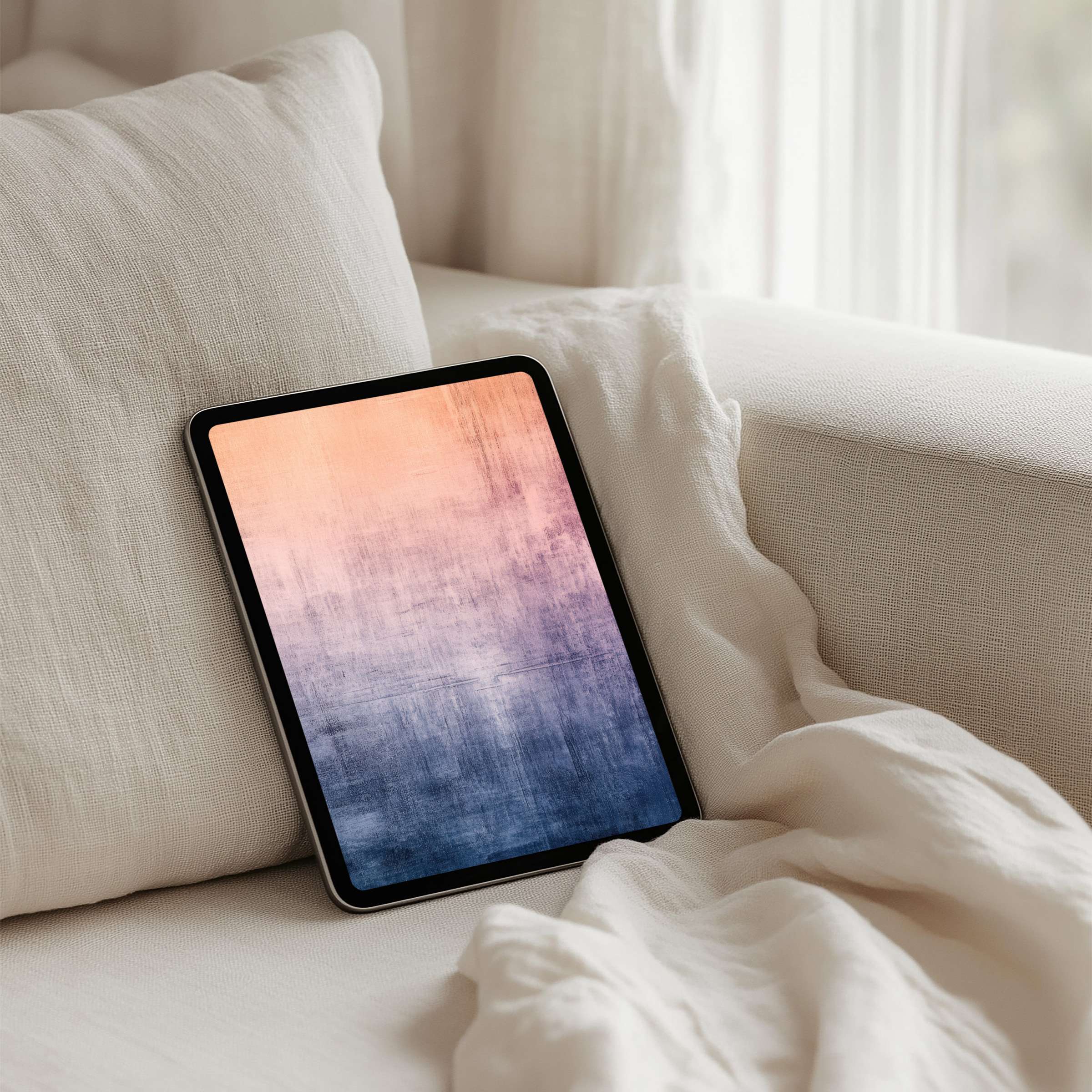 Elegant watercolor iPad background offers instant download for tablets, inspiring calm and mindfulness in any cozy interior space