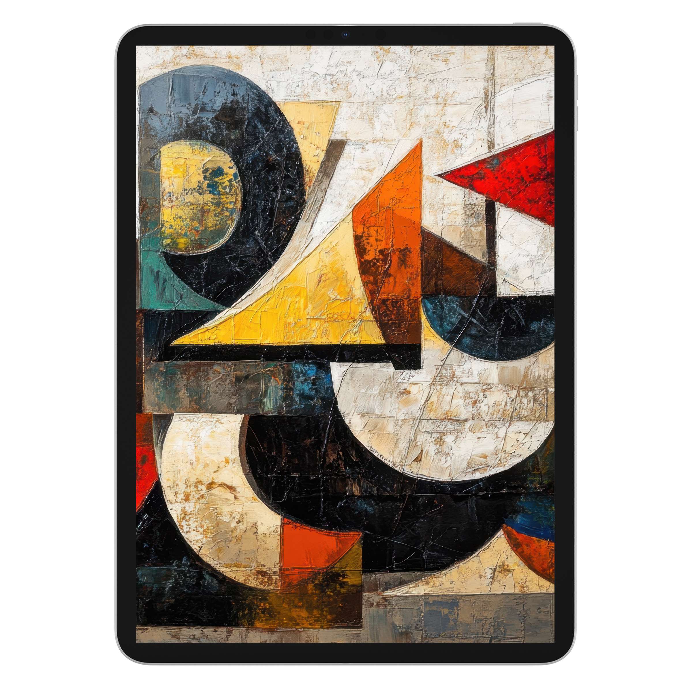 Modern iPad wallpaper featuring an abstract geometric design in earthy tones enhances tablet background style as a digital download