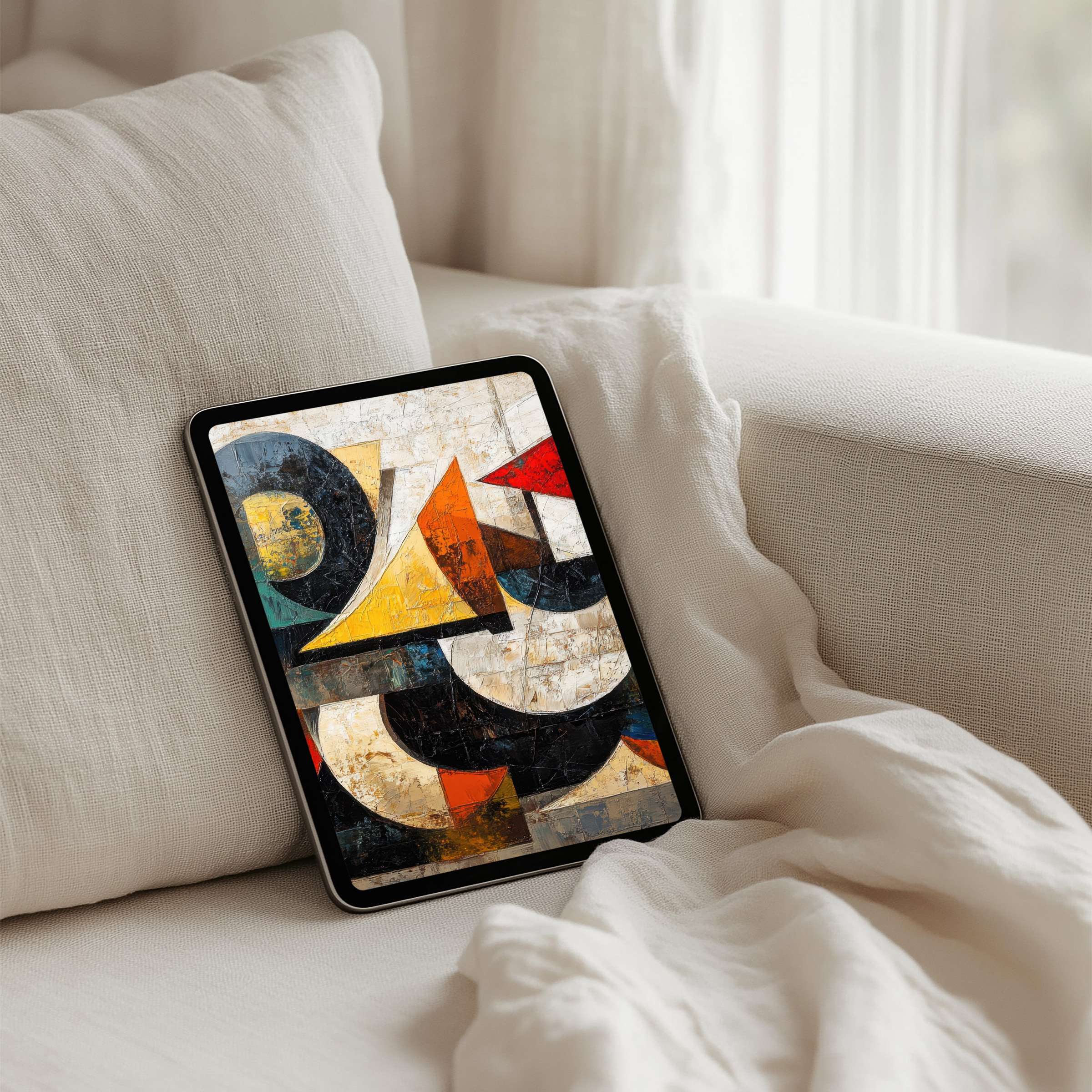Cozy abstract geometric iPad background in warm tones offers instant download for mindful tablet users seeking elegance and inspiration