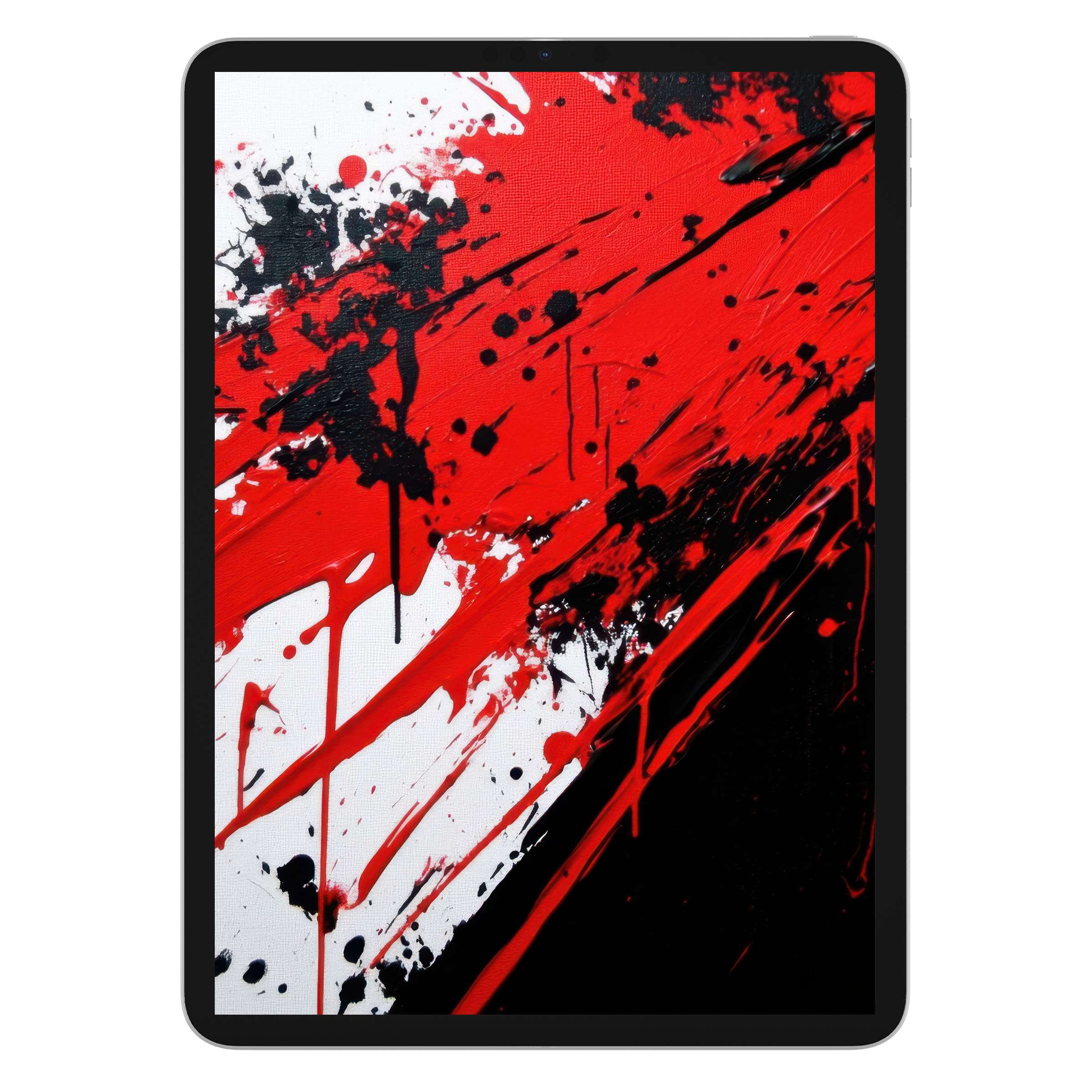 Modern iPad wallpaper with bold red and black abstract brushstrokes offers an inspiring digital download background for tablets