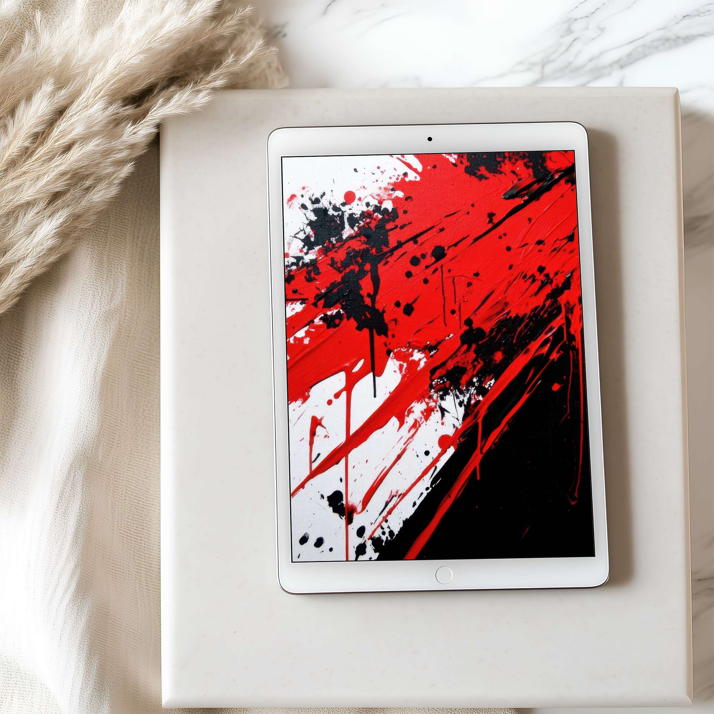 Elegant abstract red and black tablet wallpaper with high resolution for iPad and Android tablets, enhancing modern digital decor