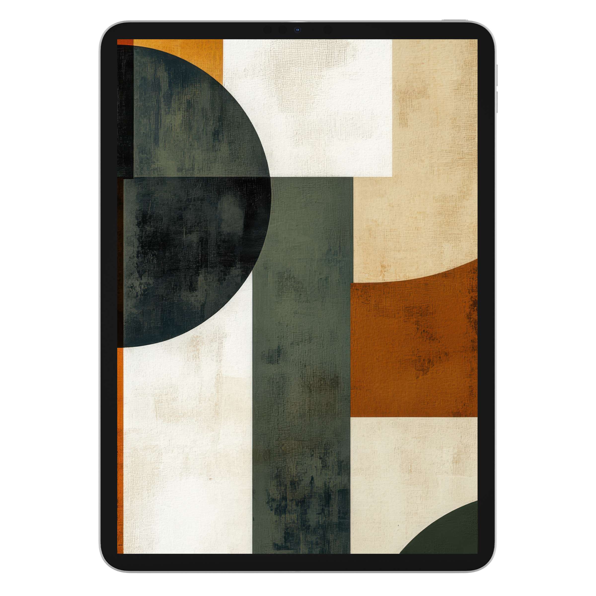 Modern iPad wallpaper featuring abstract geometric shapes in earthy tones offers a calming digital download for any tablet background