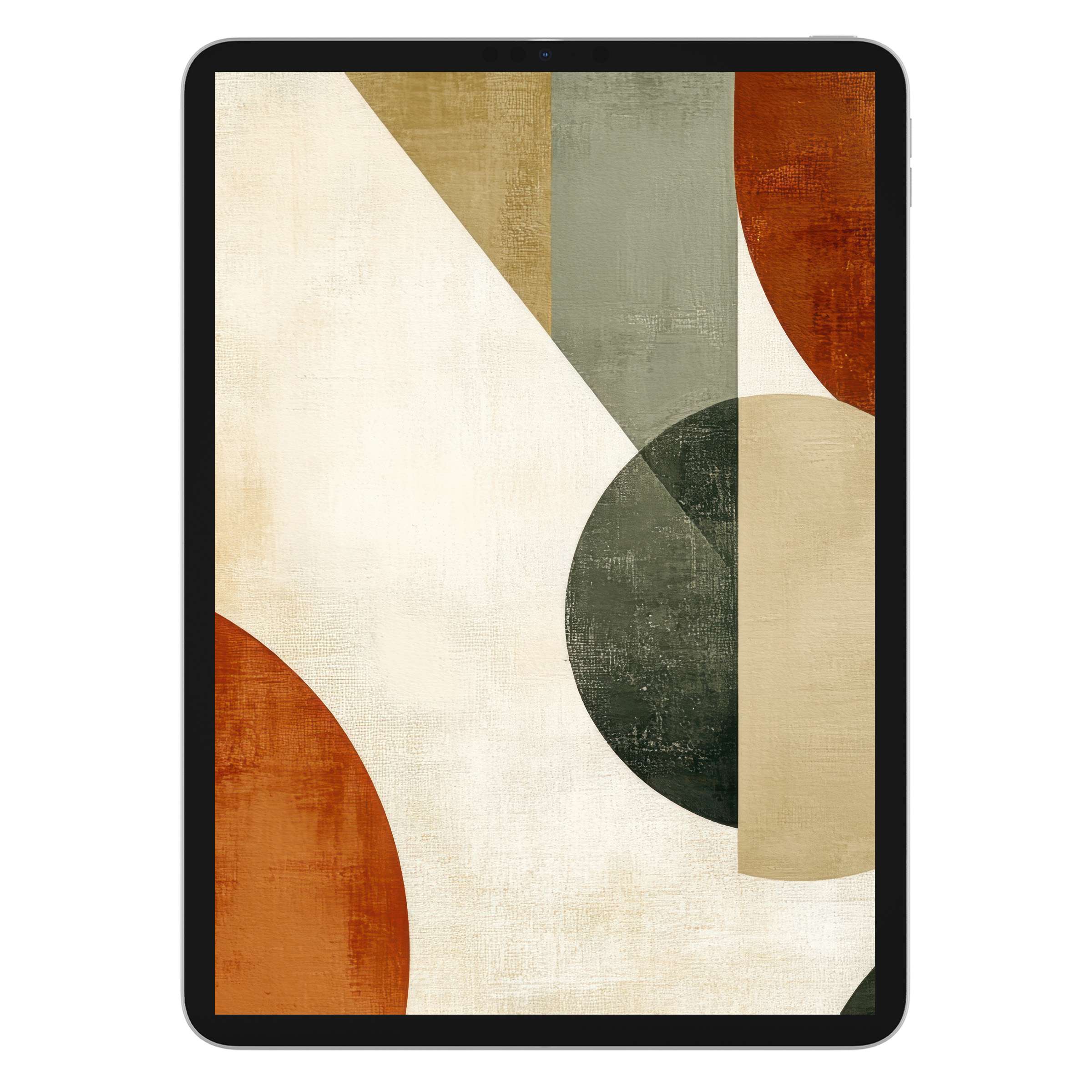 Modern iPad wallpaper with geometric shapes in earthy tones offers a serene background, perfect digital download for any tablet