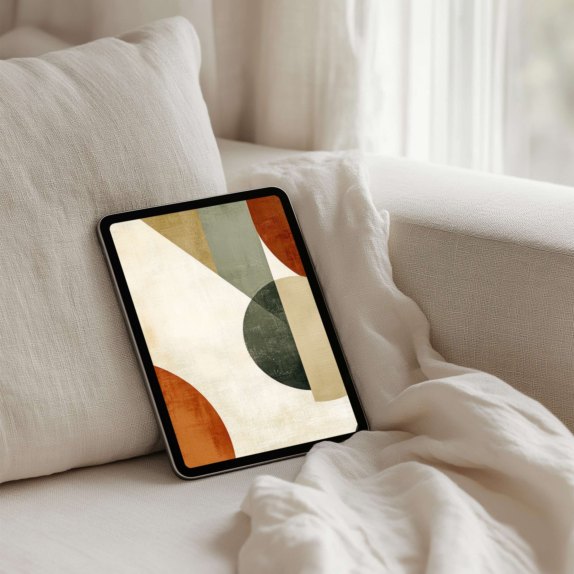 Abstract geometric iPad background in earthy tones offers instant download for tranquil tablet ambiance enhancing calm and inspiration