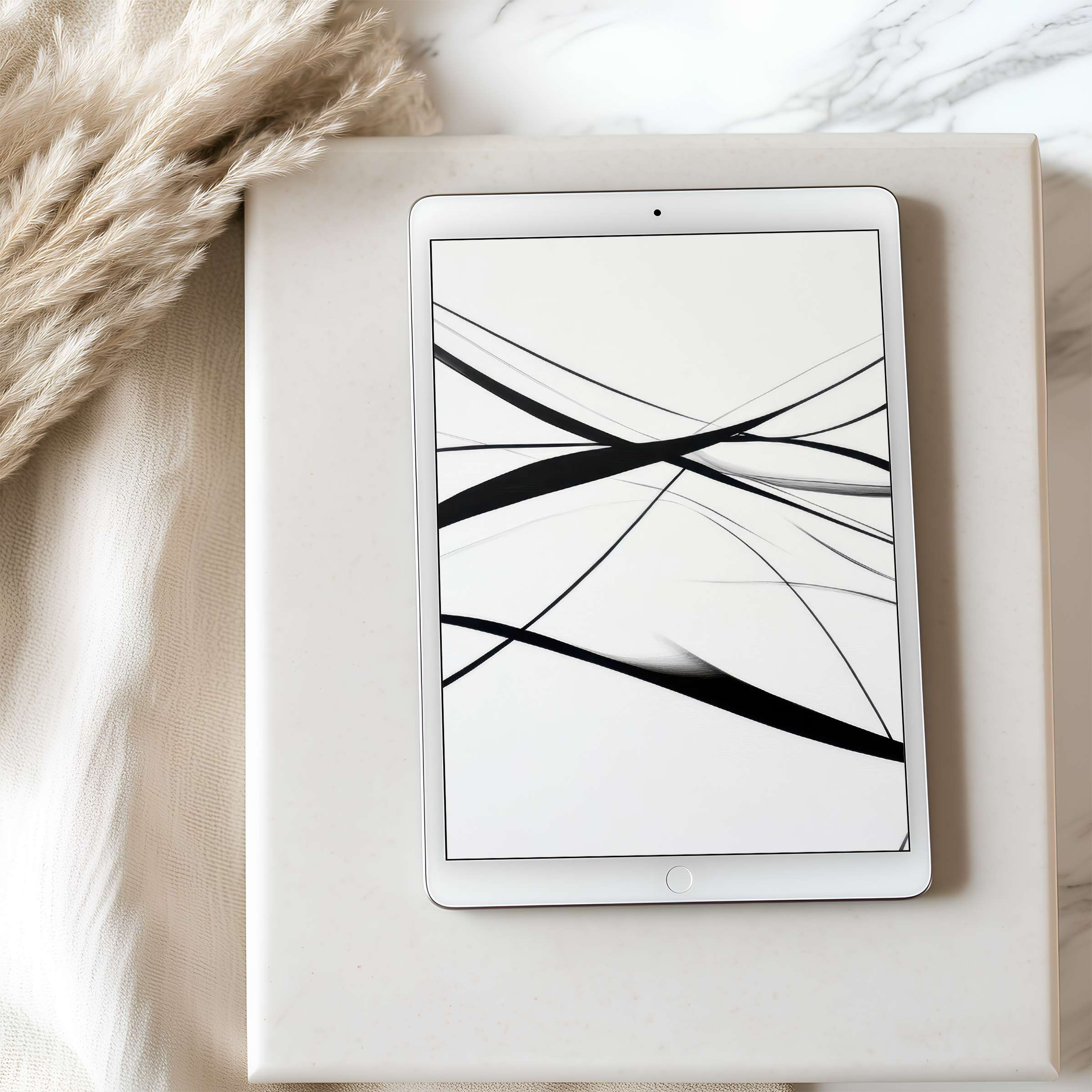 Elegant black and white abstract tablet wallpaper perfect for iPad and Android tablets offering high resolution and tranquil digital download