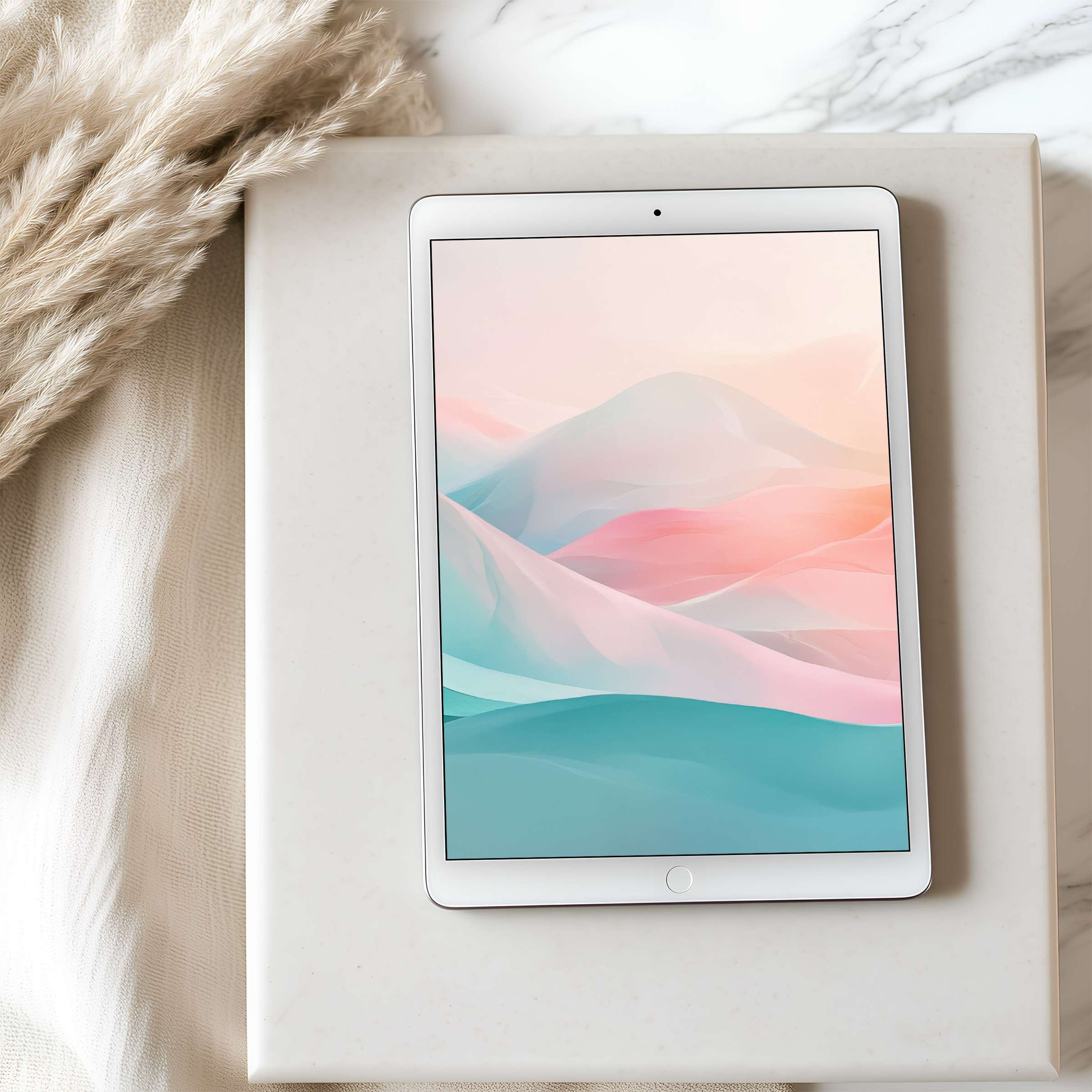 Elegant tablet wallpaper in soothing pastel hues on an iPad, perfect for a calming aesthetic and seamless digital download
