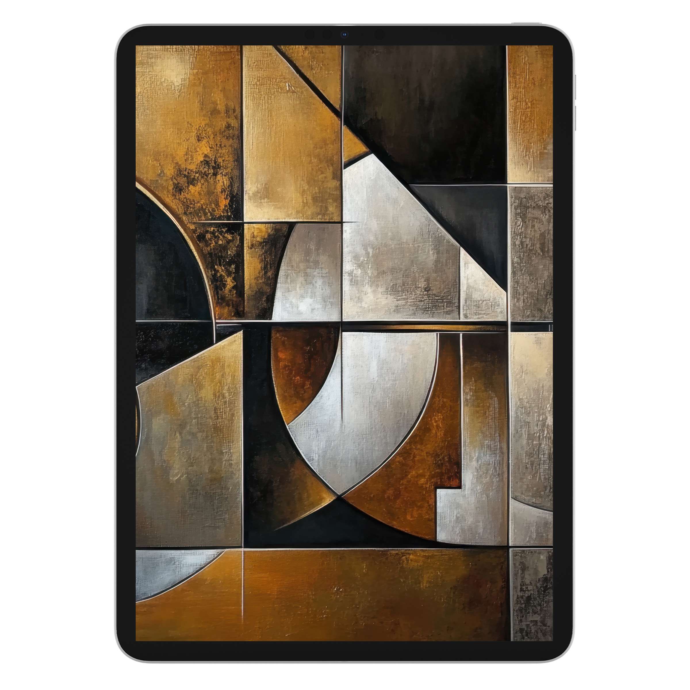 Modern iPad wallpaper showcasing earthy geometric abstract background, perfect digital download for a tranquil tablet experience