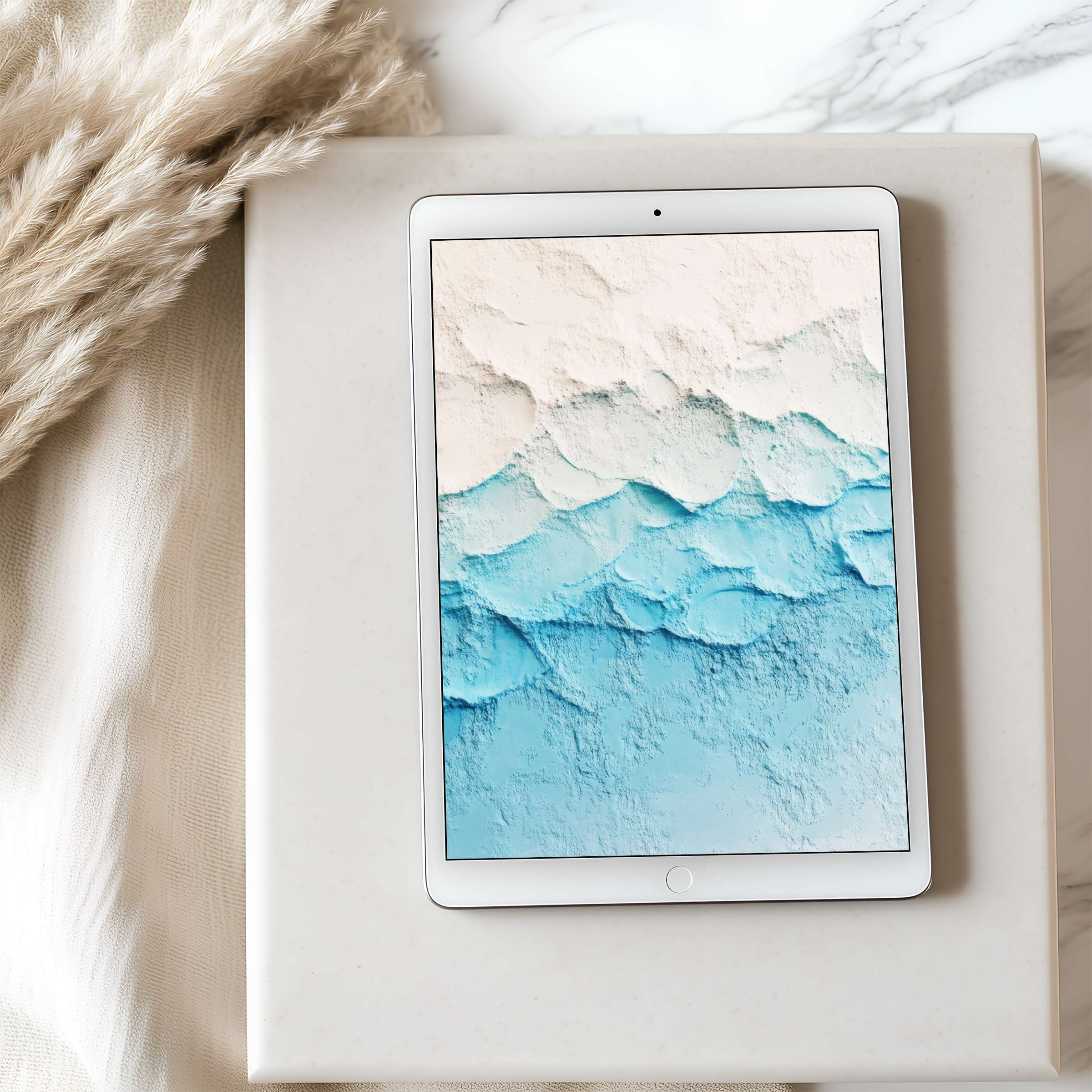 Elegant tablet wallpaper featuring serene blue abstract texture, ideal for high resolution iPad, enhancing calm, sustainable interiors