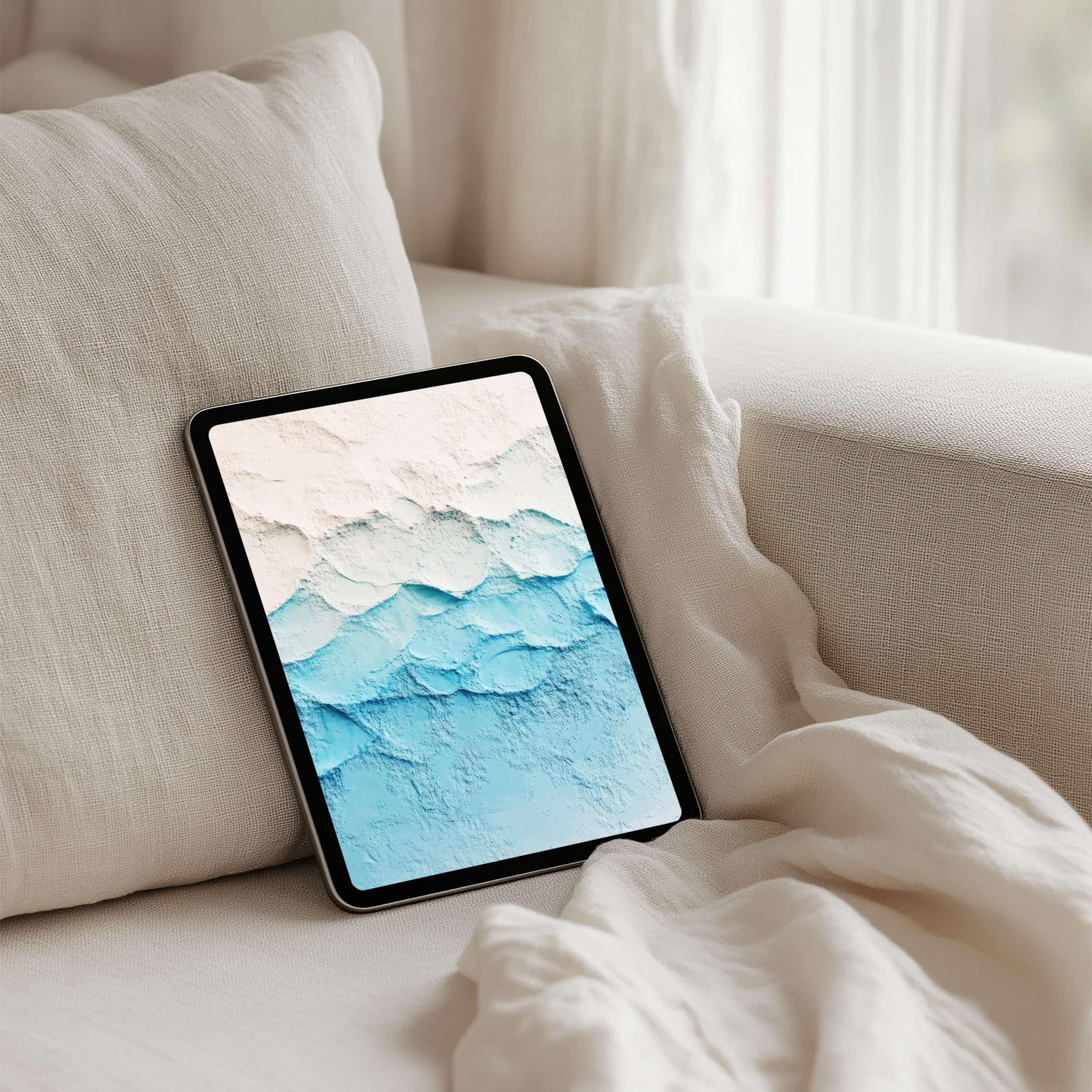 Elegant iPad background with calming blue and white textures for instant download fitting any tablet design-conscious interiors
