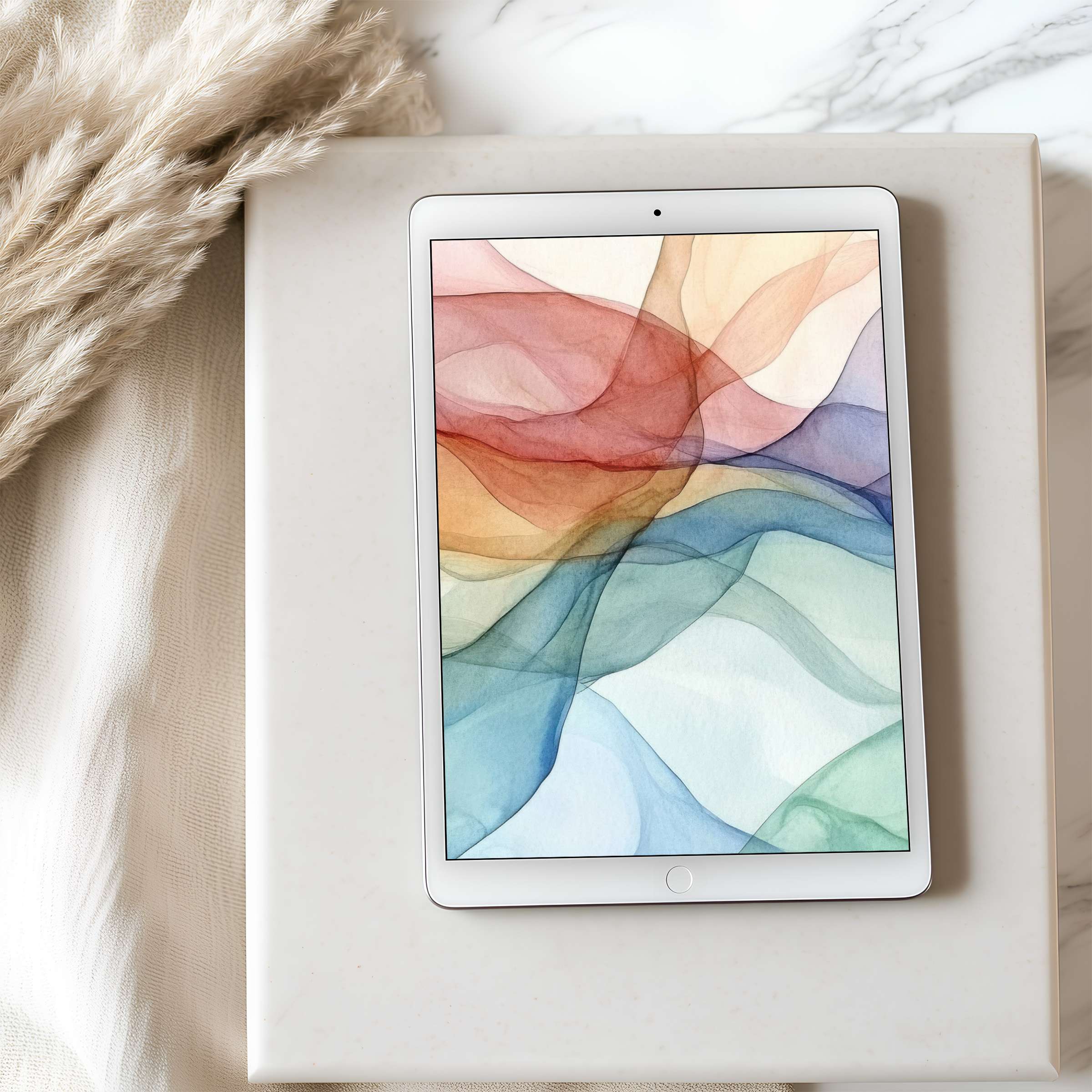 Elegant tablet wallpaper with flowing multicolor abstract art, perfect for iPad and Android tablets, offering high-resolution calm and style