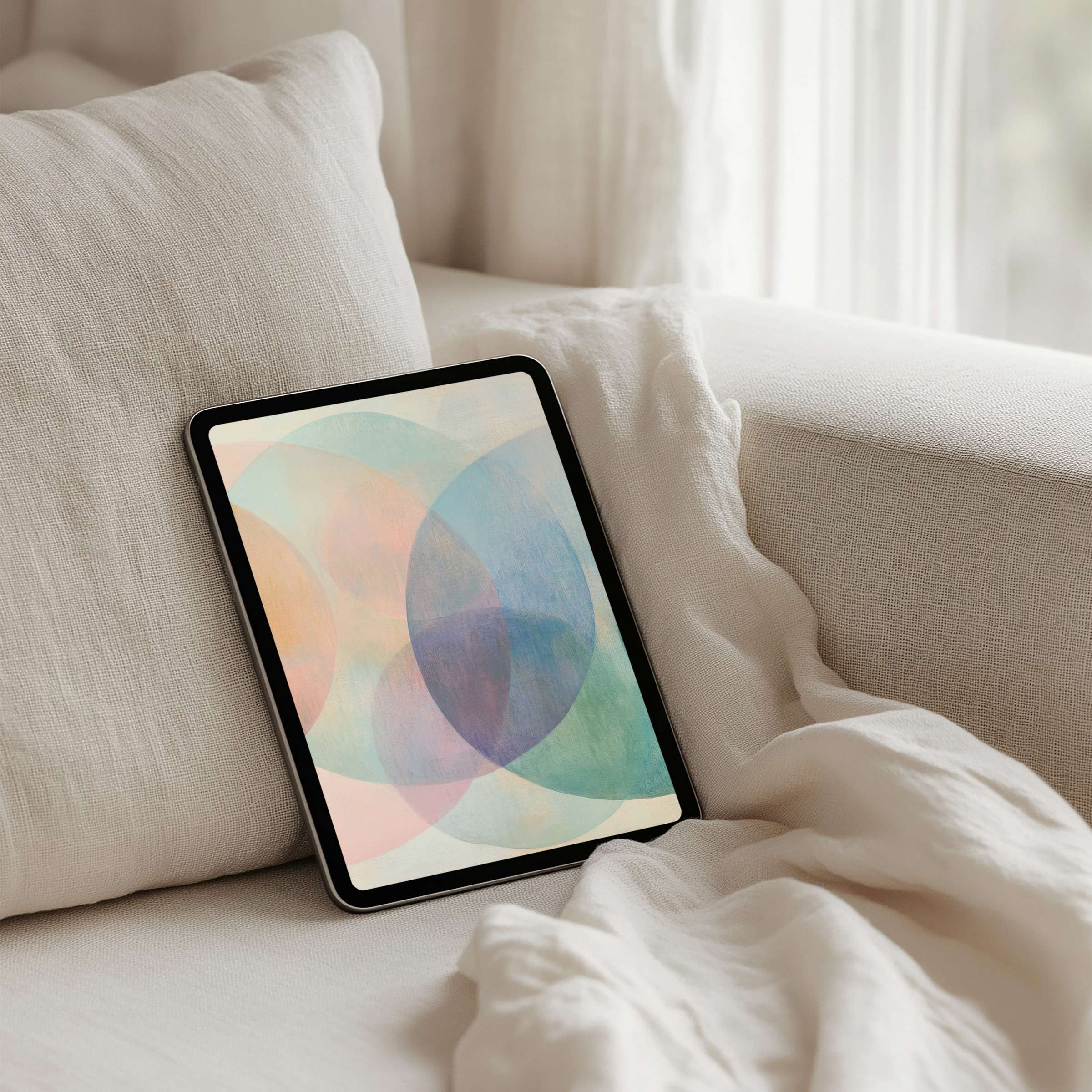 Elegant iPad background with soothing pastel circles exudes calm serenity perfect for instant download to any tablet device