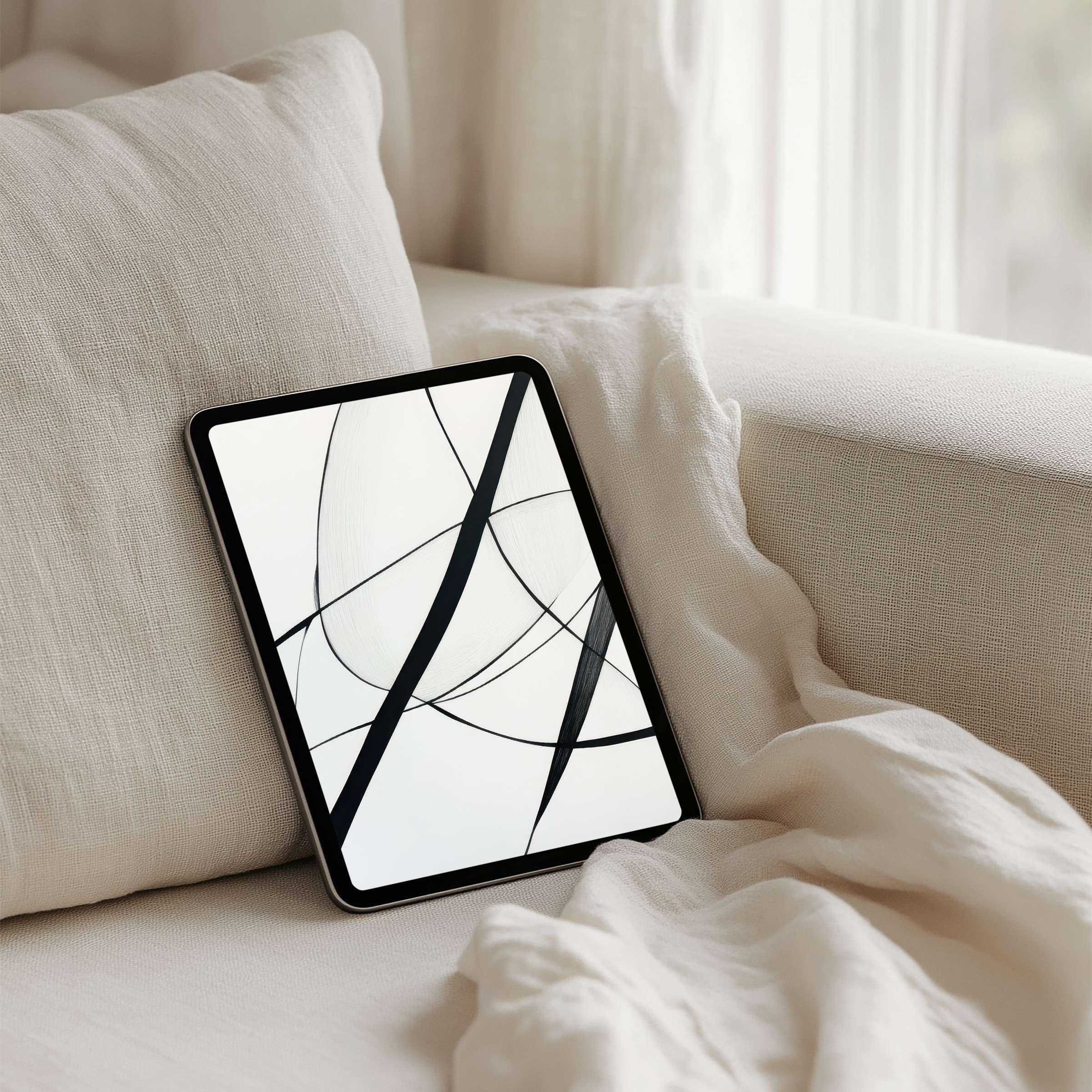 Elegant abstract art on iPad background evokes calm and mindfulness for your tablet instant download fits any modern decor