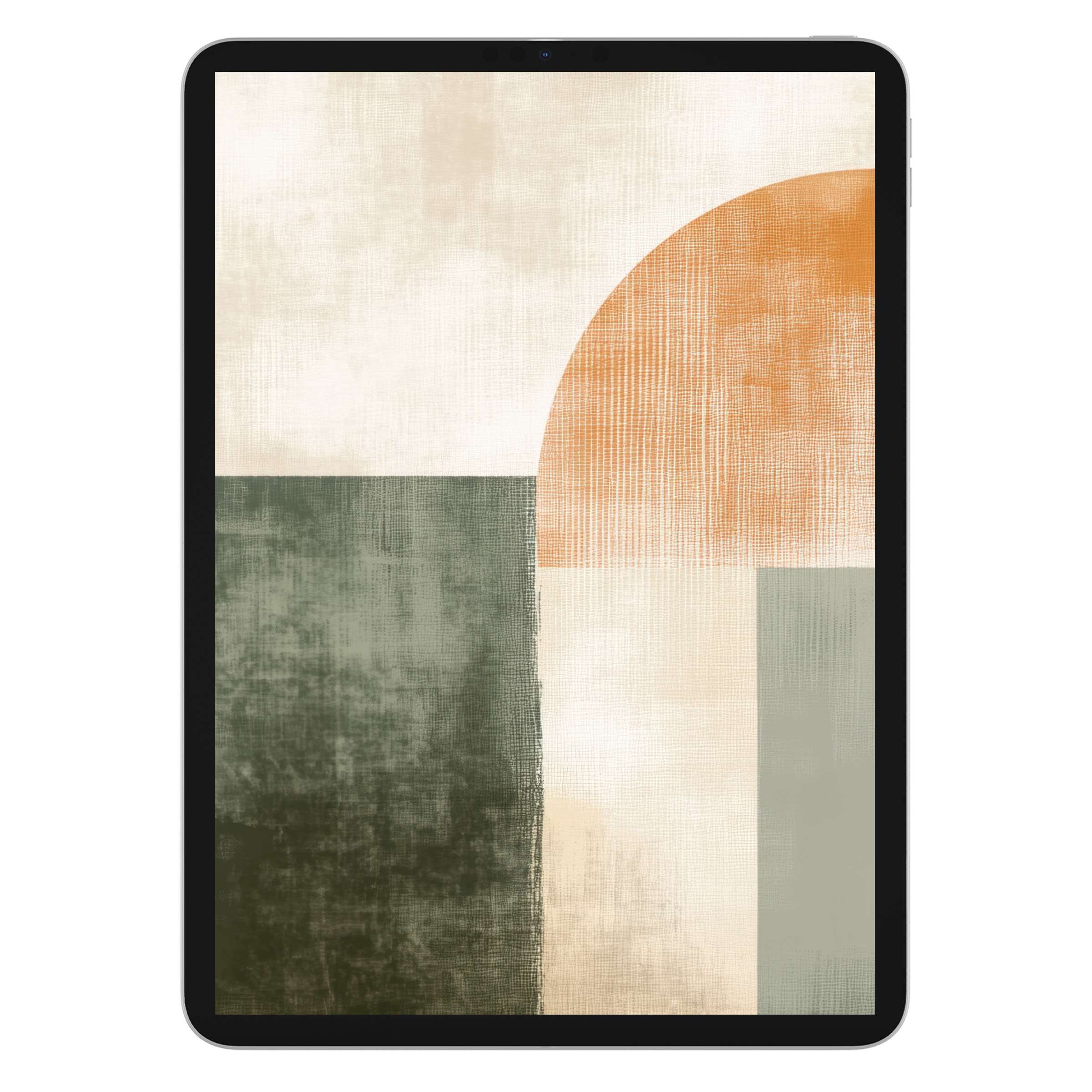 Modern iPad wallpaper with abstract geometric shapes in earthy tones offering a serene digital download for tablet backgrounds