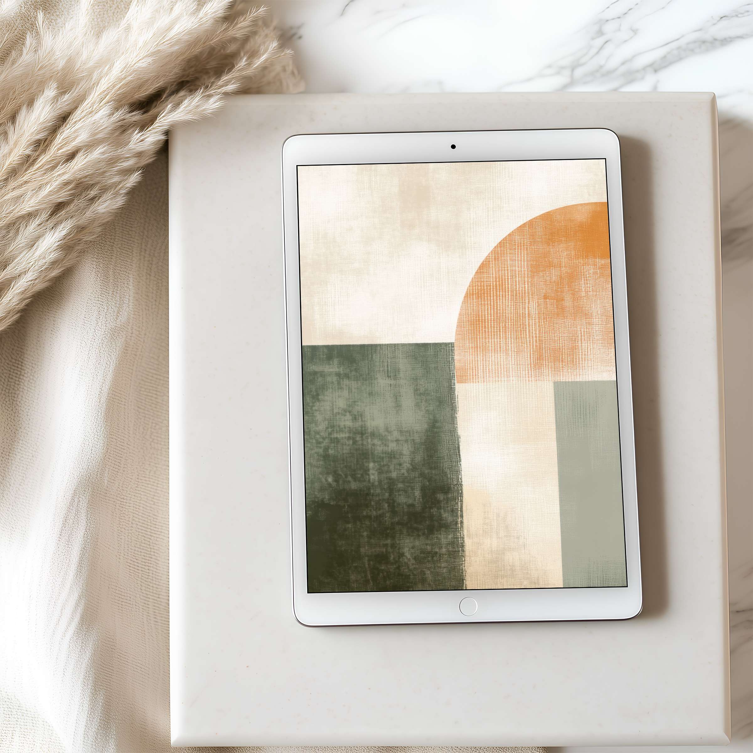 Elegant abstract tablet wallpaper with muted earth tones and geometric shapes enhances any iPad or Android interior with calm beauty