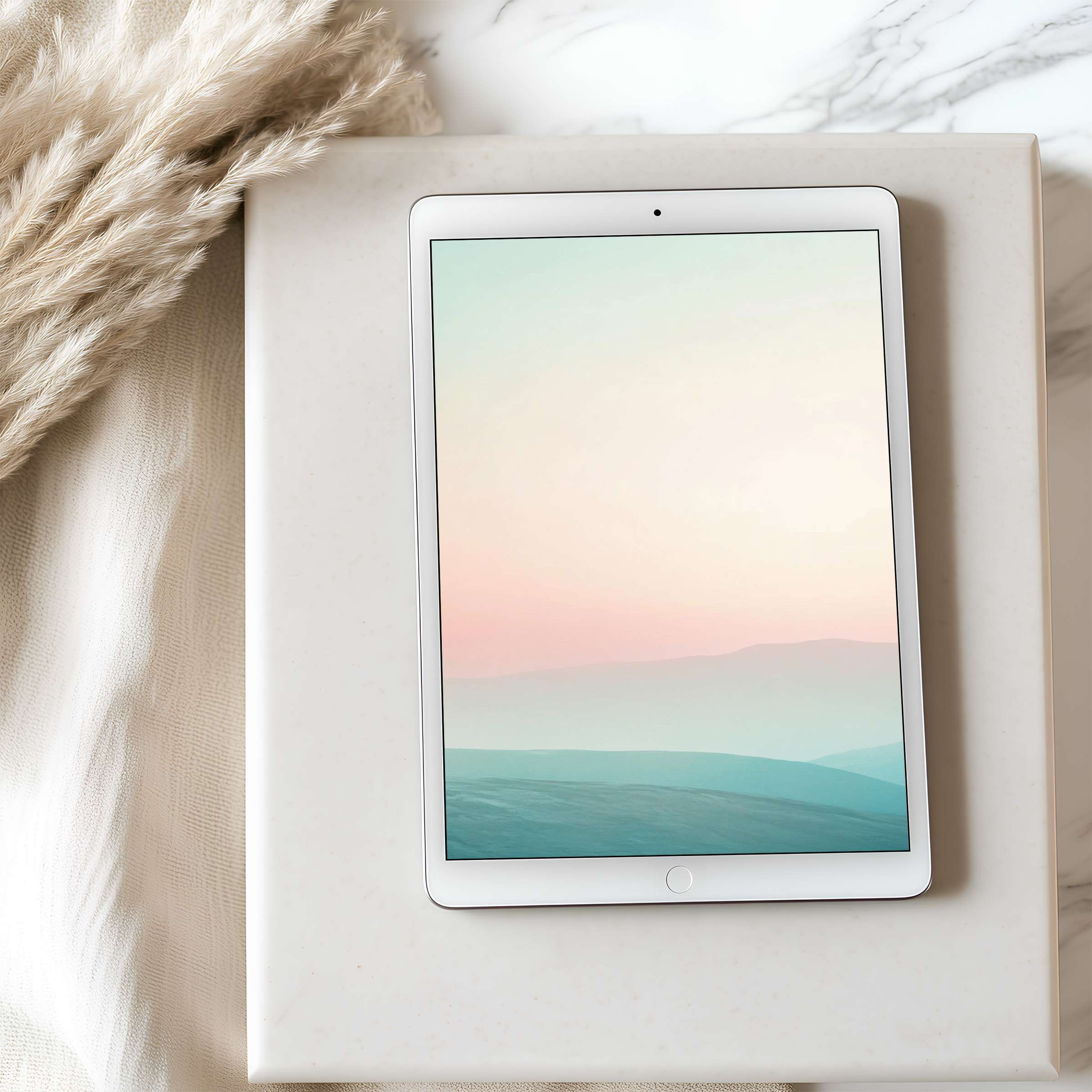 Serene pastel landscape tablet wallpaper in high resolution, perfect for iPad or Android Download for an elegant, calming interior
