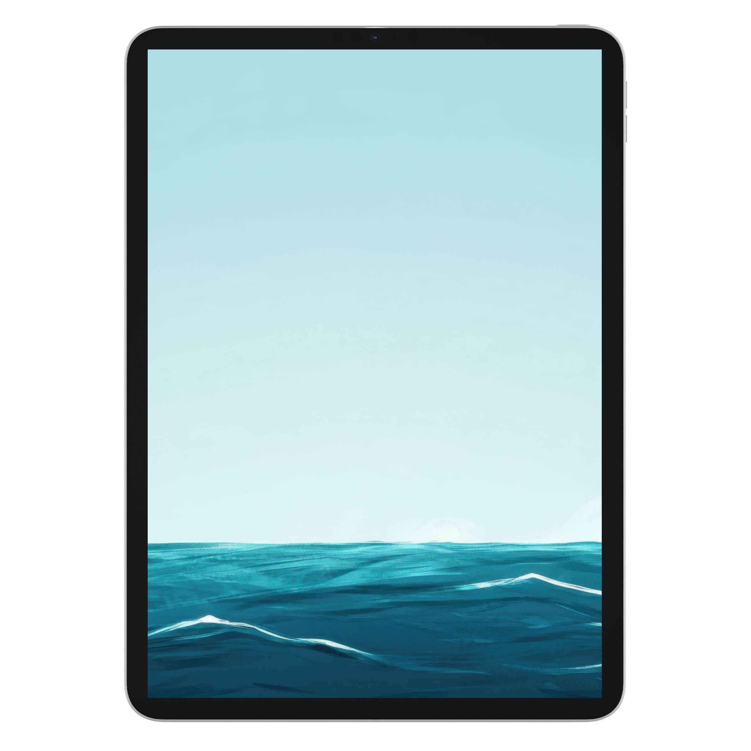 Modern iPad wallpaper featuring serene ocean waves and a calming blue sky for an elegant tablet background; digital download for artistic ambiance