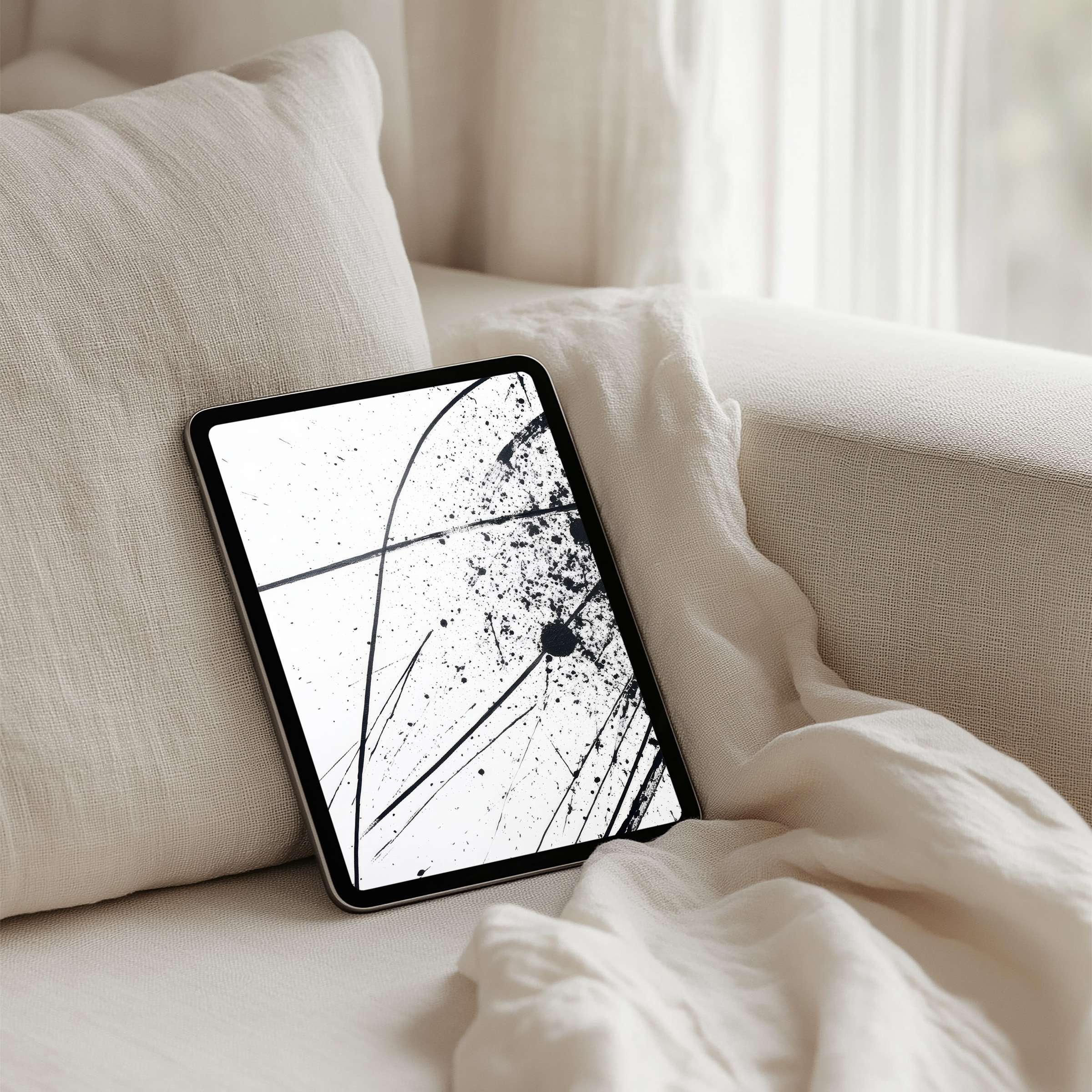 Elegant black and white abstract iPad background offers instant download for tranquil inspiration on any tablet design-conscious users love