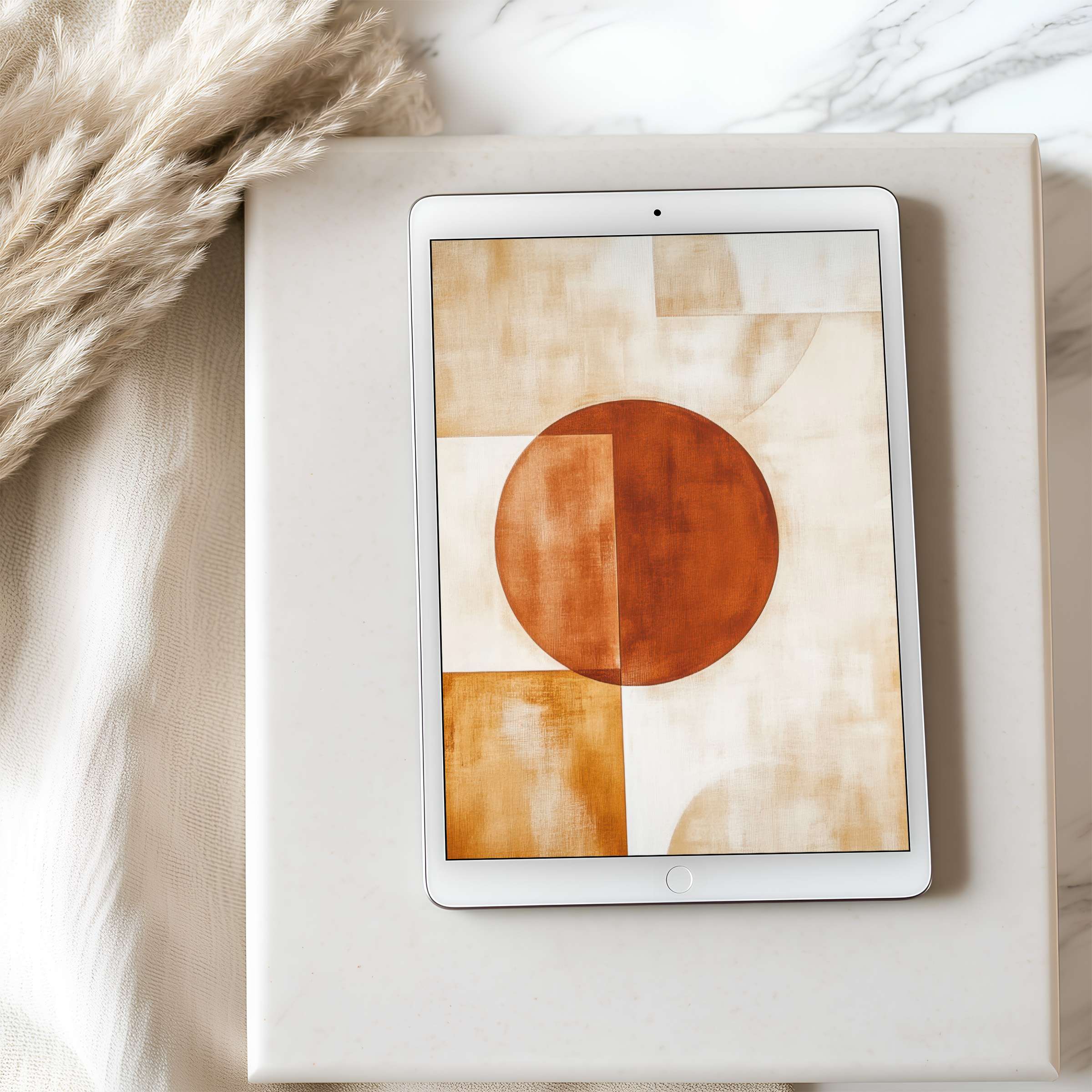 Elegant abstract tablet wallpaper with earthy tones and geometric shapes, perfect for high-resolution iPad or Android downloads