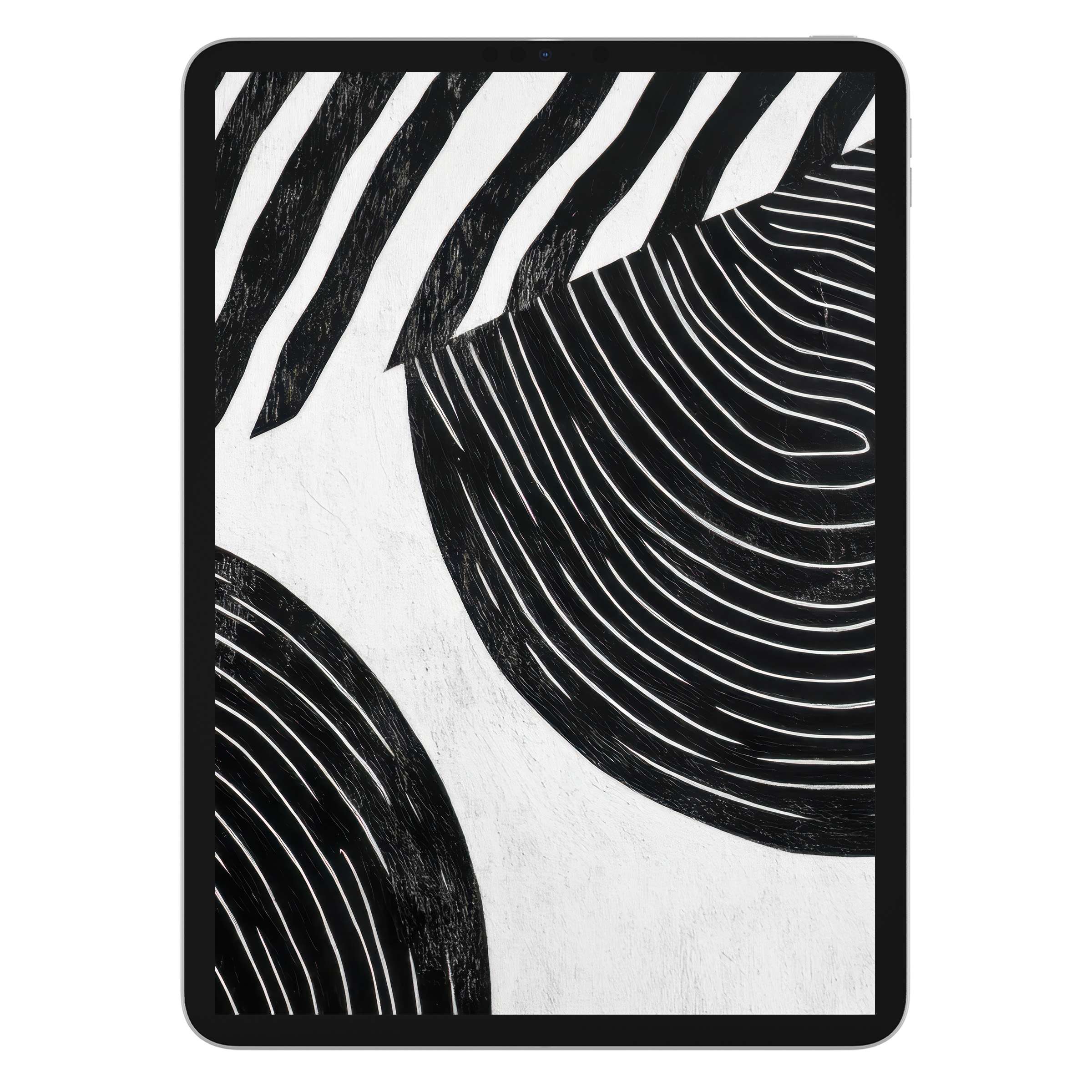 Modern iPad wallpaper featuring black and white abstract patterns offers a serene digital download background for tablets and design lovers