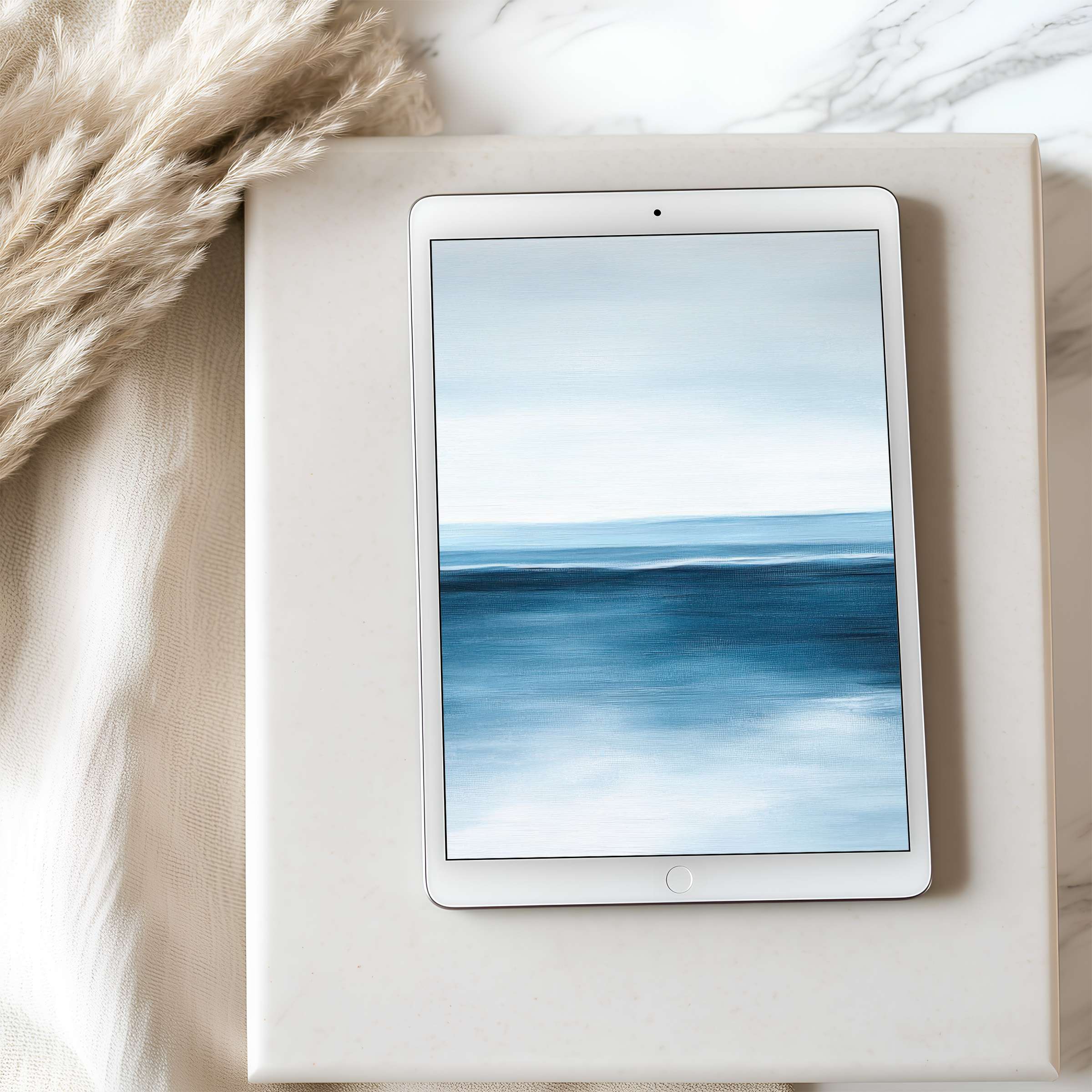 Elegant blue abstract tablet wallpaper evokes calm, perfect for iPad and Android high resolution digital download enhancing interiors