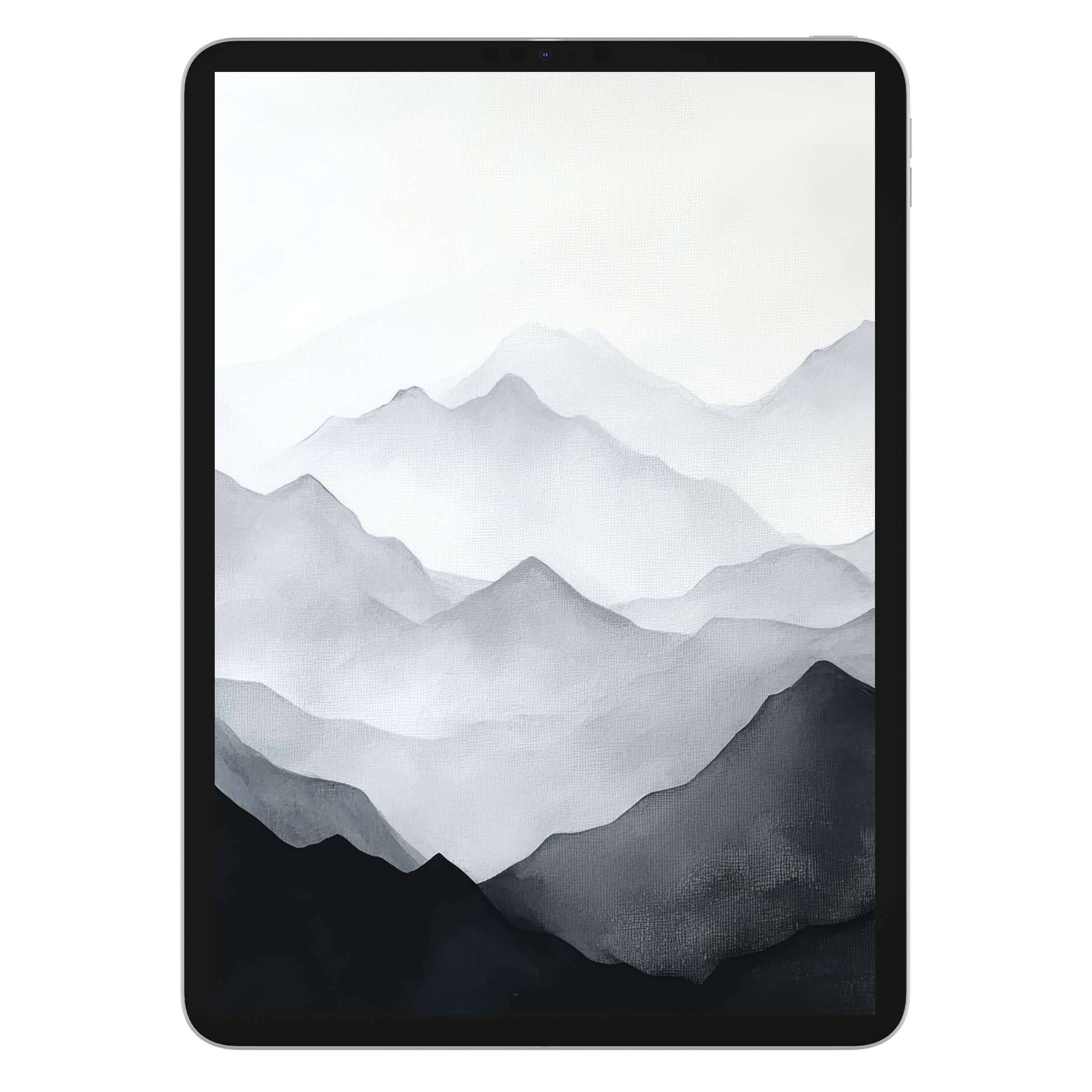Tranquil grayscale mountain landscape as a modern iPad wallpaper digital download for an elegant tablet background on Android devices