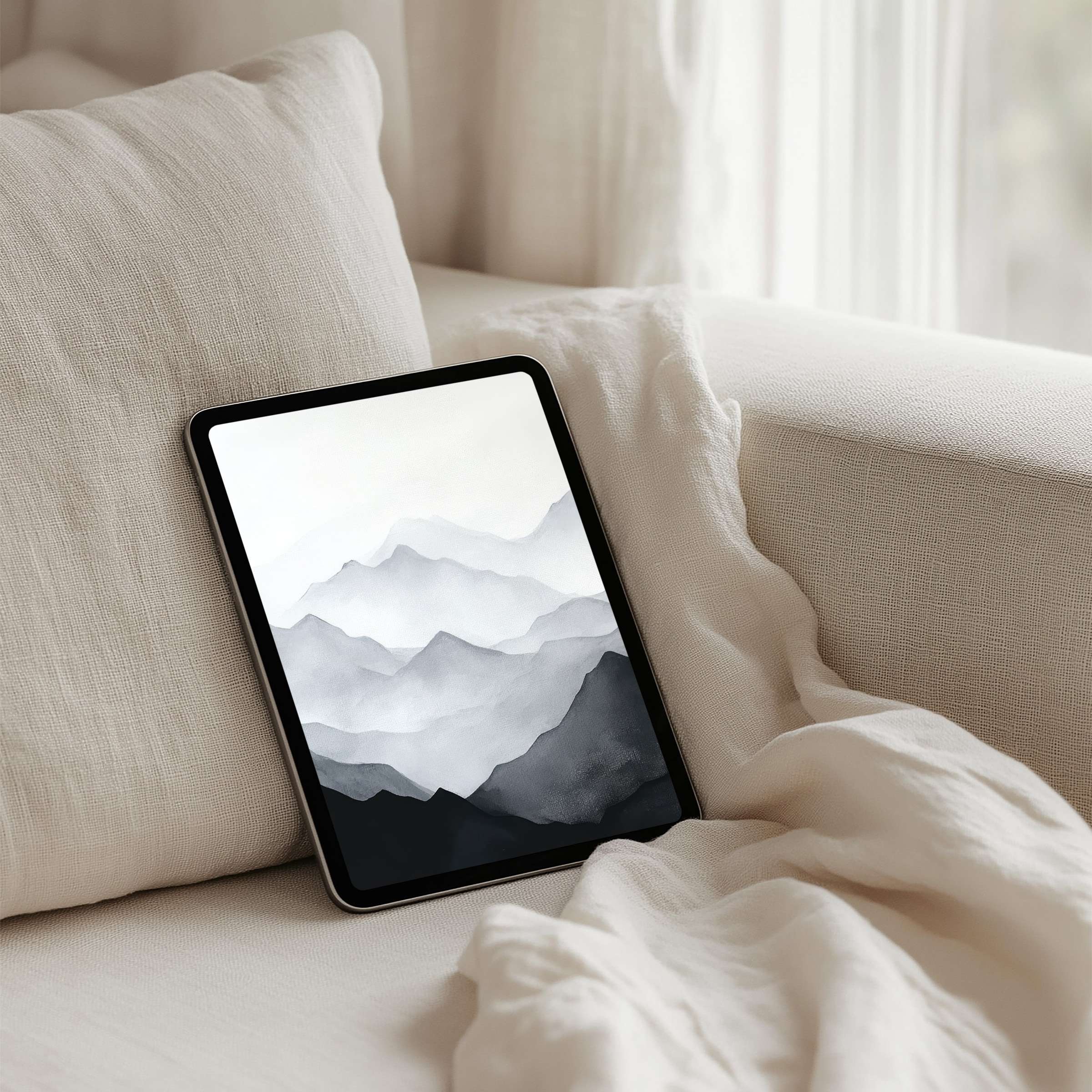 Serene mountain art iPad background offers instant download for tablets inspiring calm elegance in any digital space