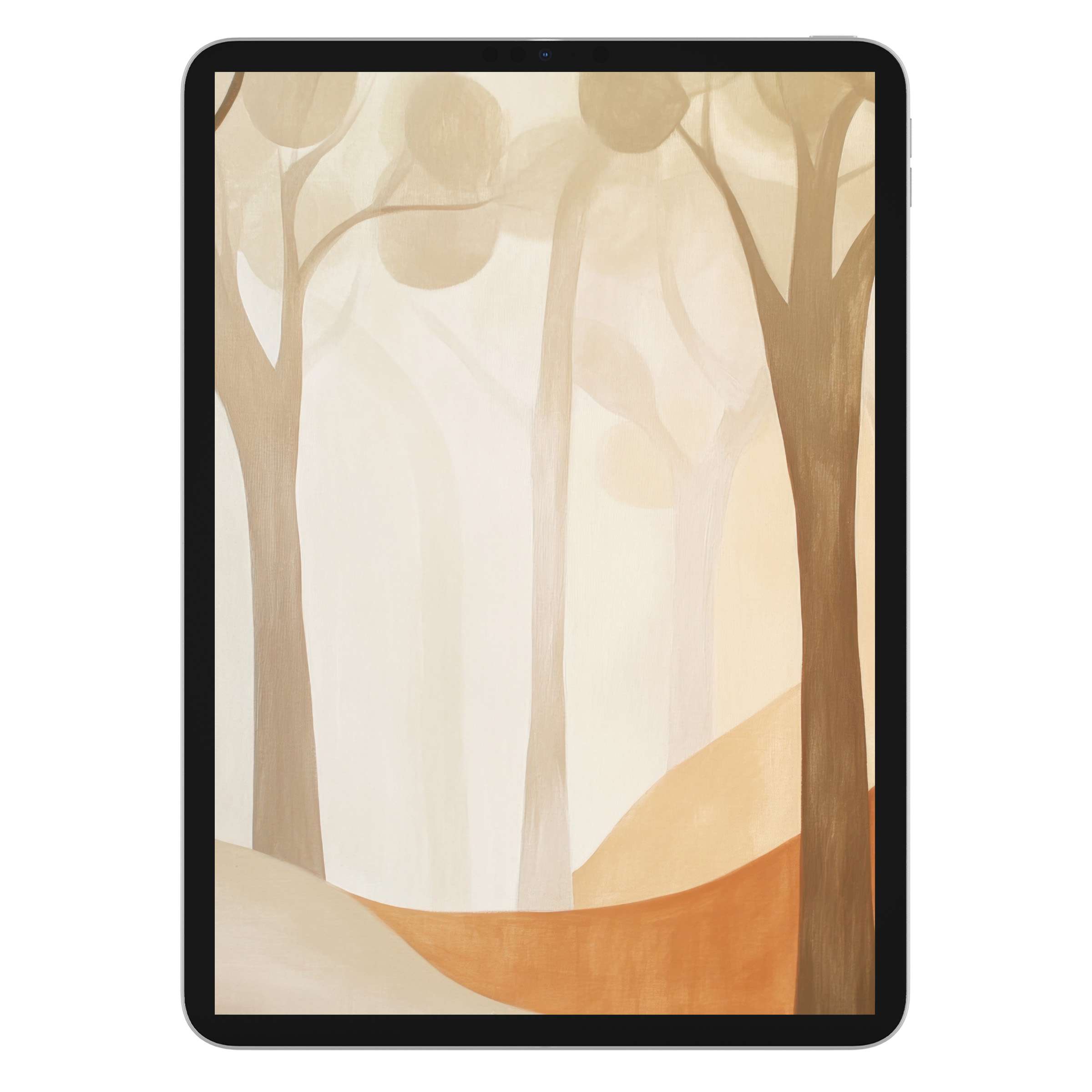 Modern iPad wallpaper featuring abstract beige trees on a minimalist background inspires calm for digital download on tablets and Android
