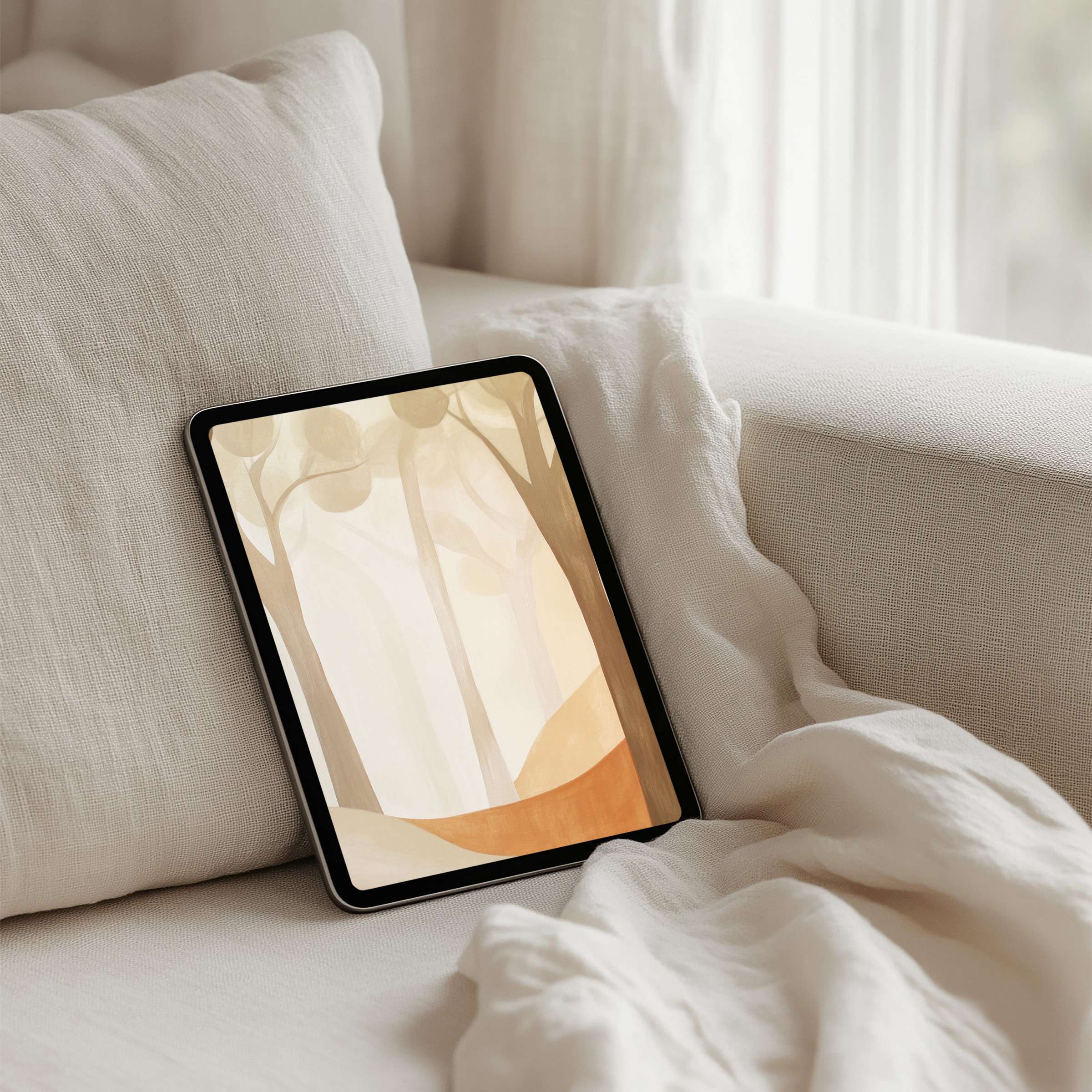 Elegant iPad background with serene earthy tones, perfect for instant download and mindfulness on any tablet like Samsung or Android