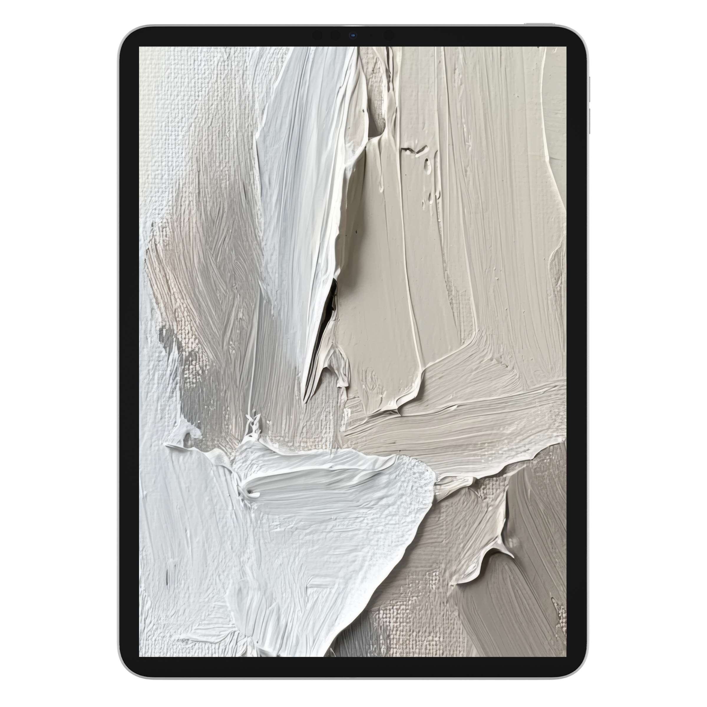 Elegant modern iPad wallpaper features soothing beige and white textured brushstrokes, ideal for tablet background digital download aesthetics