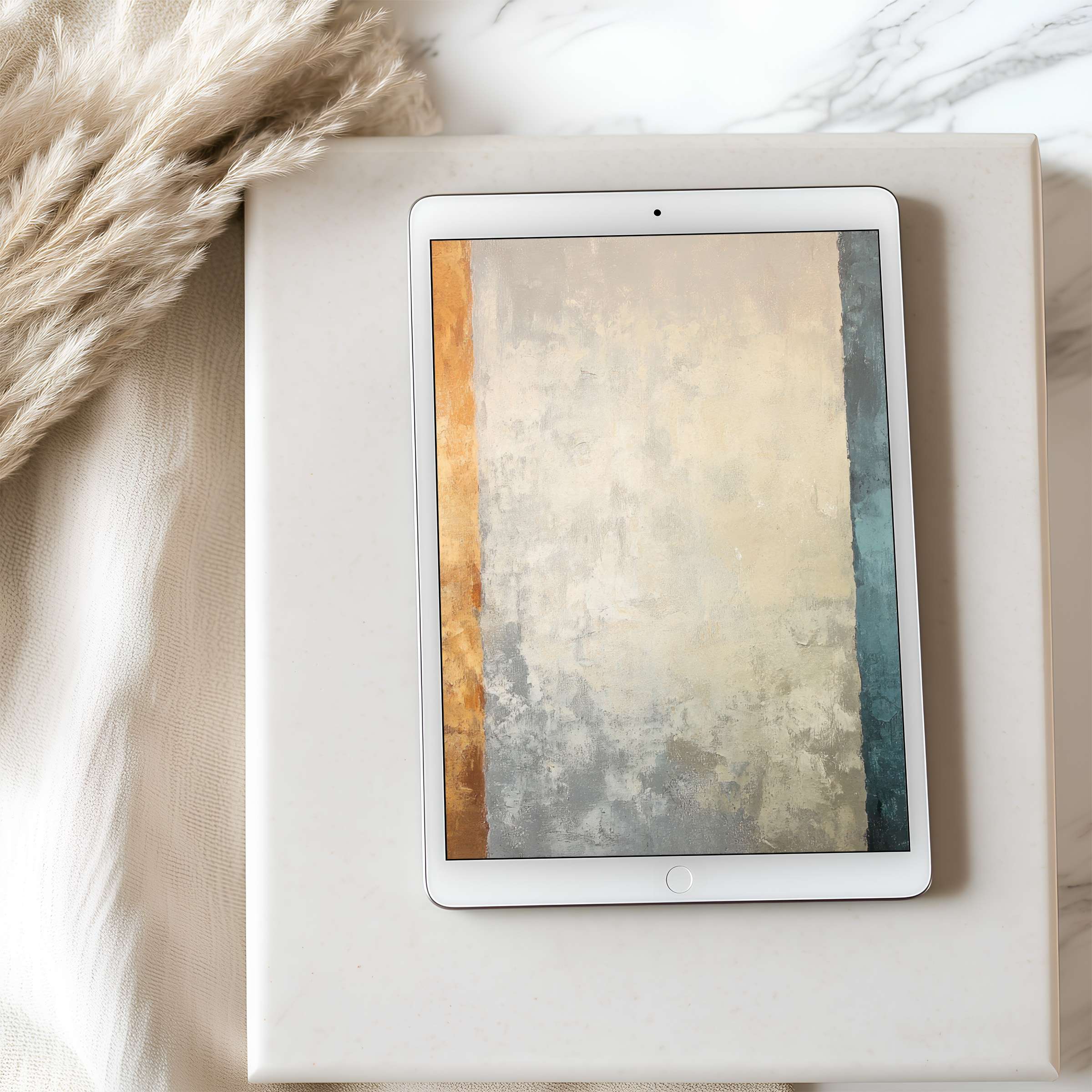 Elegant abstract art tablet wallpaper in warm tones complements minimalist decor, perfect for high resolution iPad and Android use