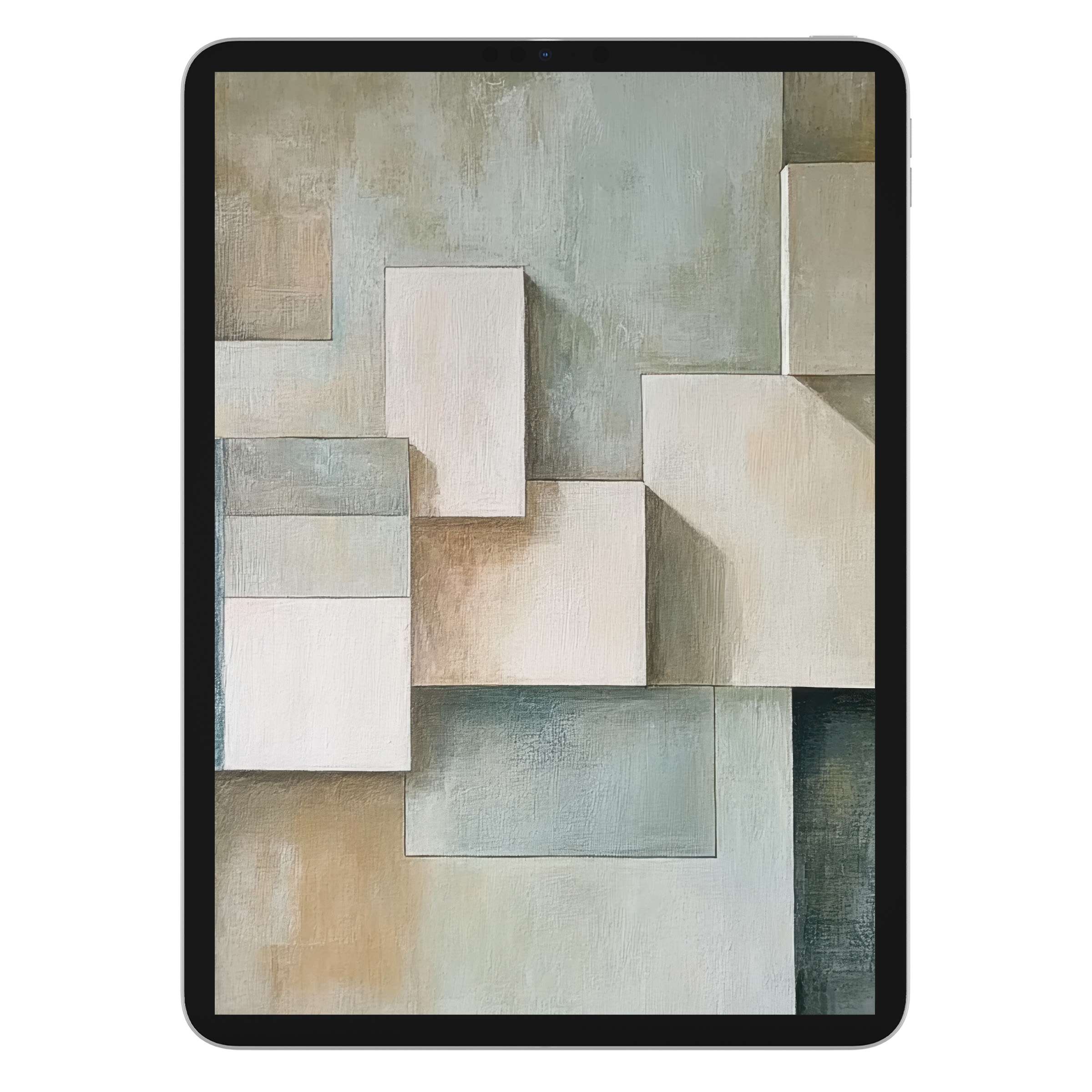 Elegant modern iPad wallpaper featuring soft geometric shapes in calming neutrals, ideal as a digital download for tablet backgrounds