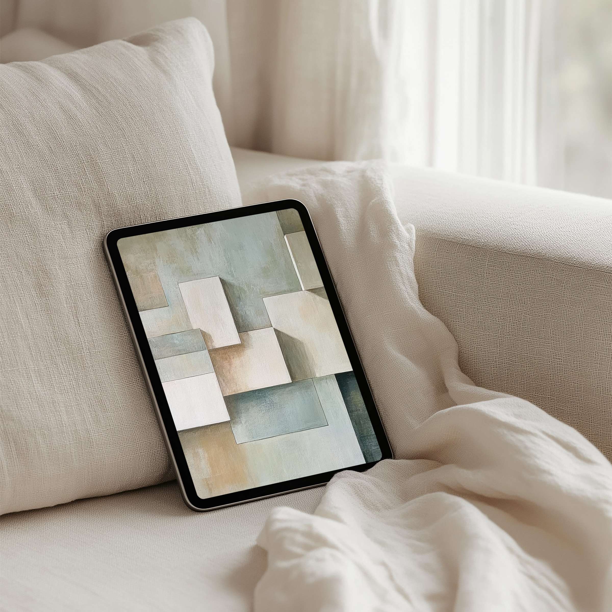 Neutral-toned abstract art iPad background offers instant download for tablets creating calm elegance with a soothing, minimal style
