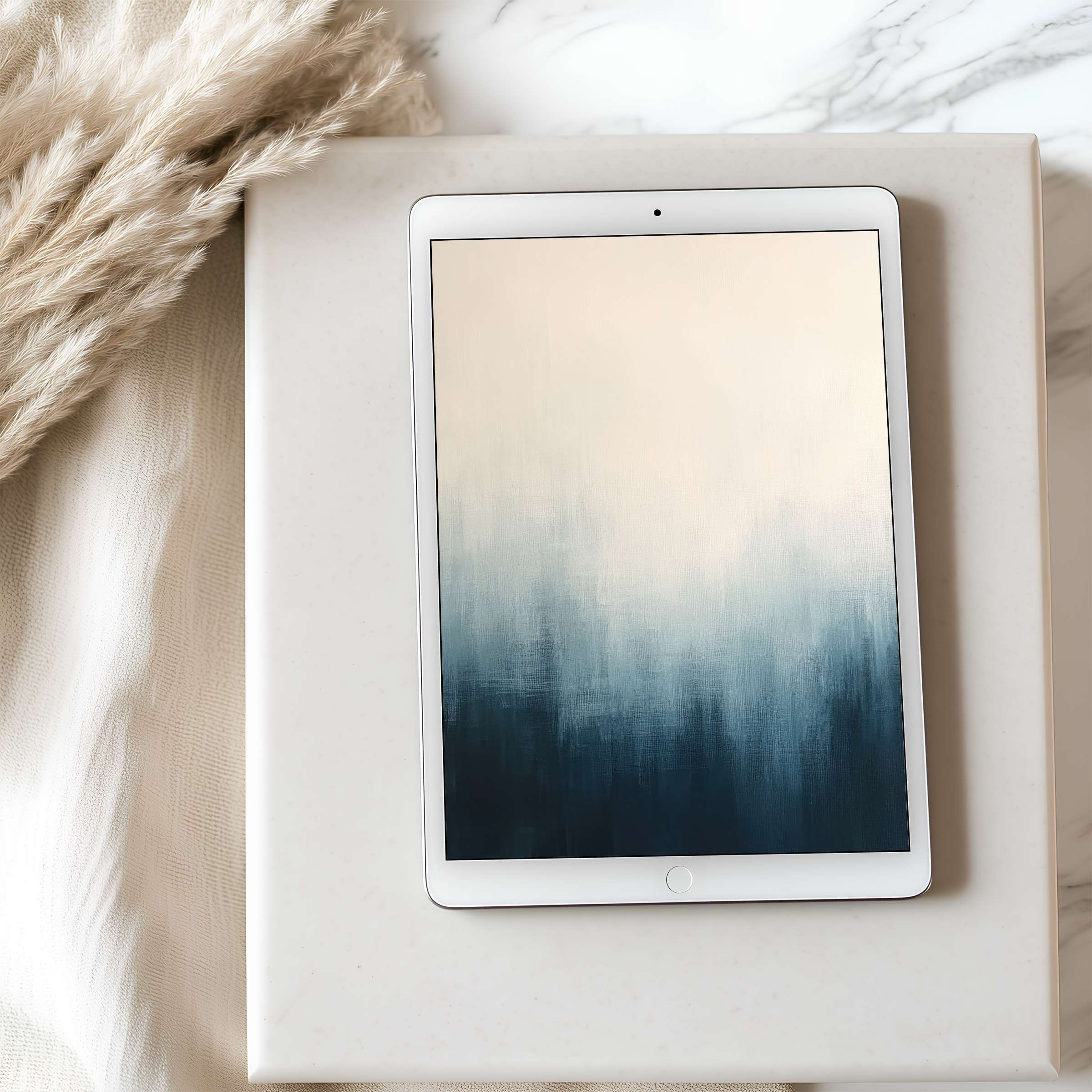Elegant blue and beige gradient art enriches your tablet wallpaper, perfect for iPad and Android tablets in high resolution digital download