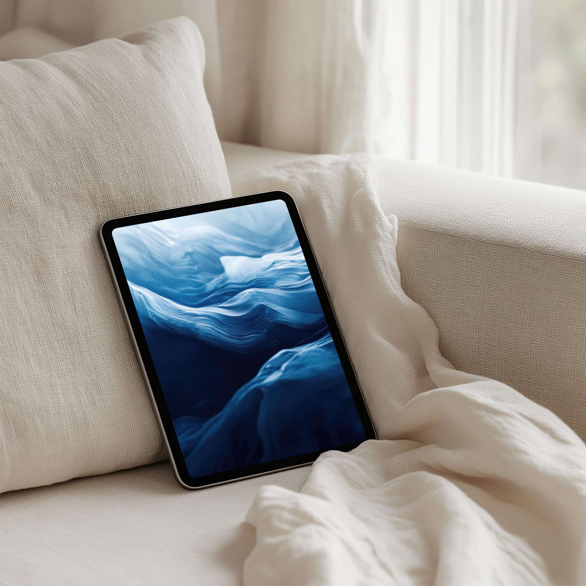 Serene blue abstract iPad background for instant download adds elegance to any tablet offering calm inspiration and mindfulness